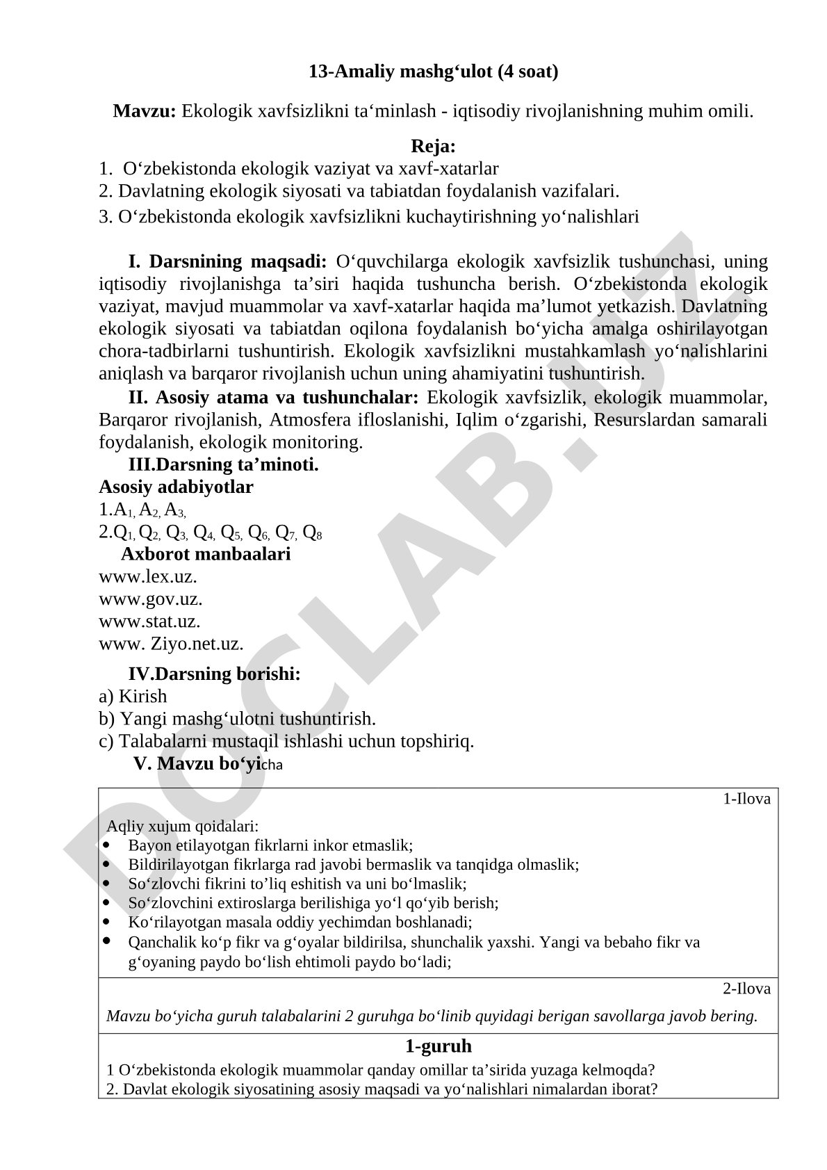 Ekologik xavfsizlikni ta'minlash - iqtisodiy rivojlanishning muhim omili