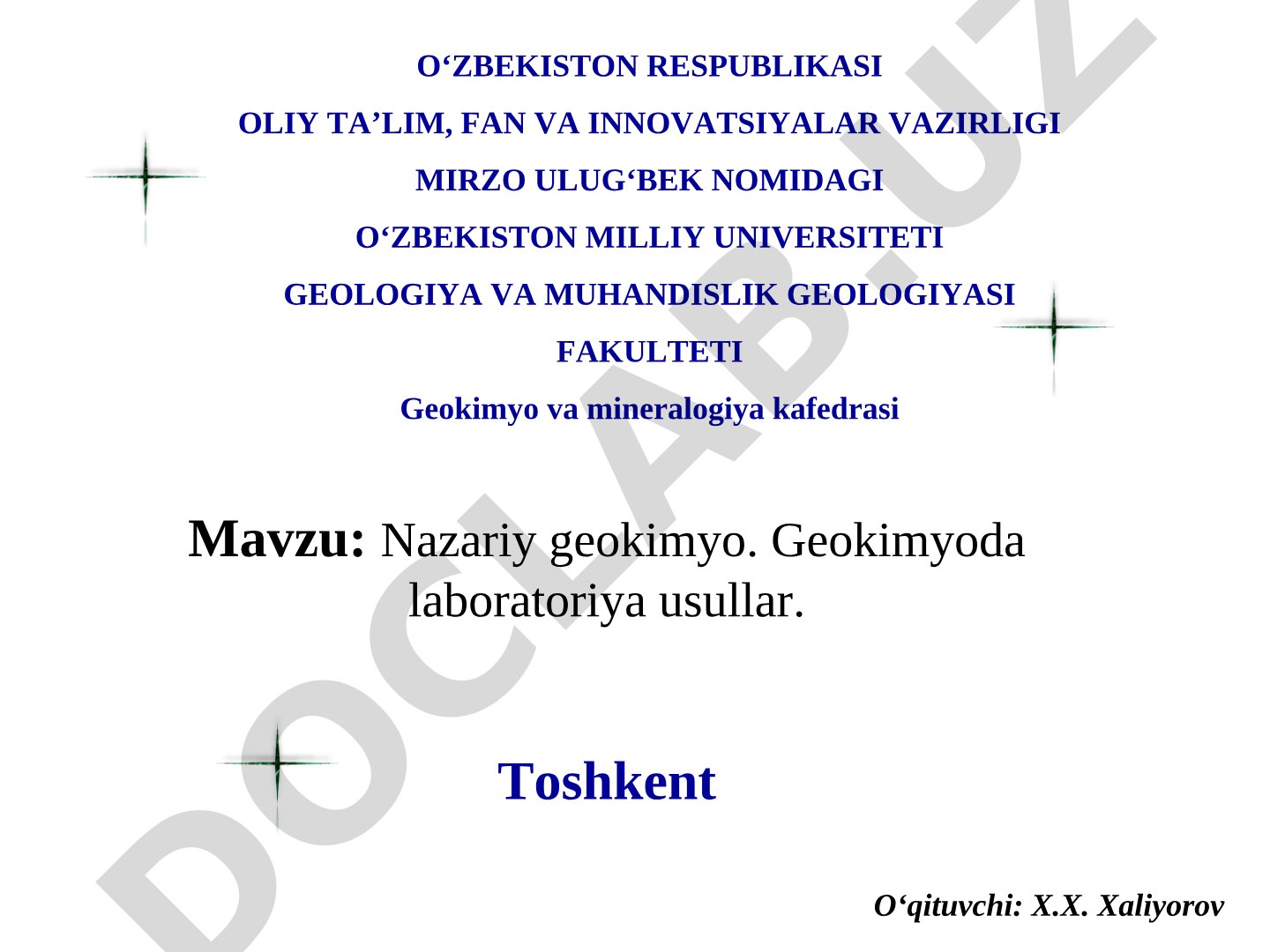 Nazariy geokimyo. Geokimyoda laboratoriya usullar