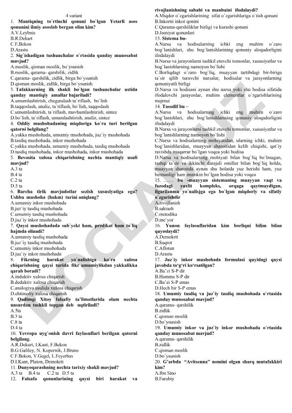 Mantiq fanidan test savollari