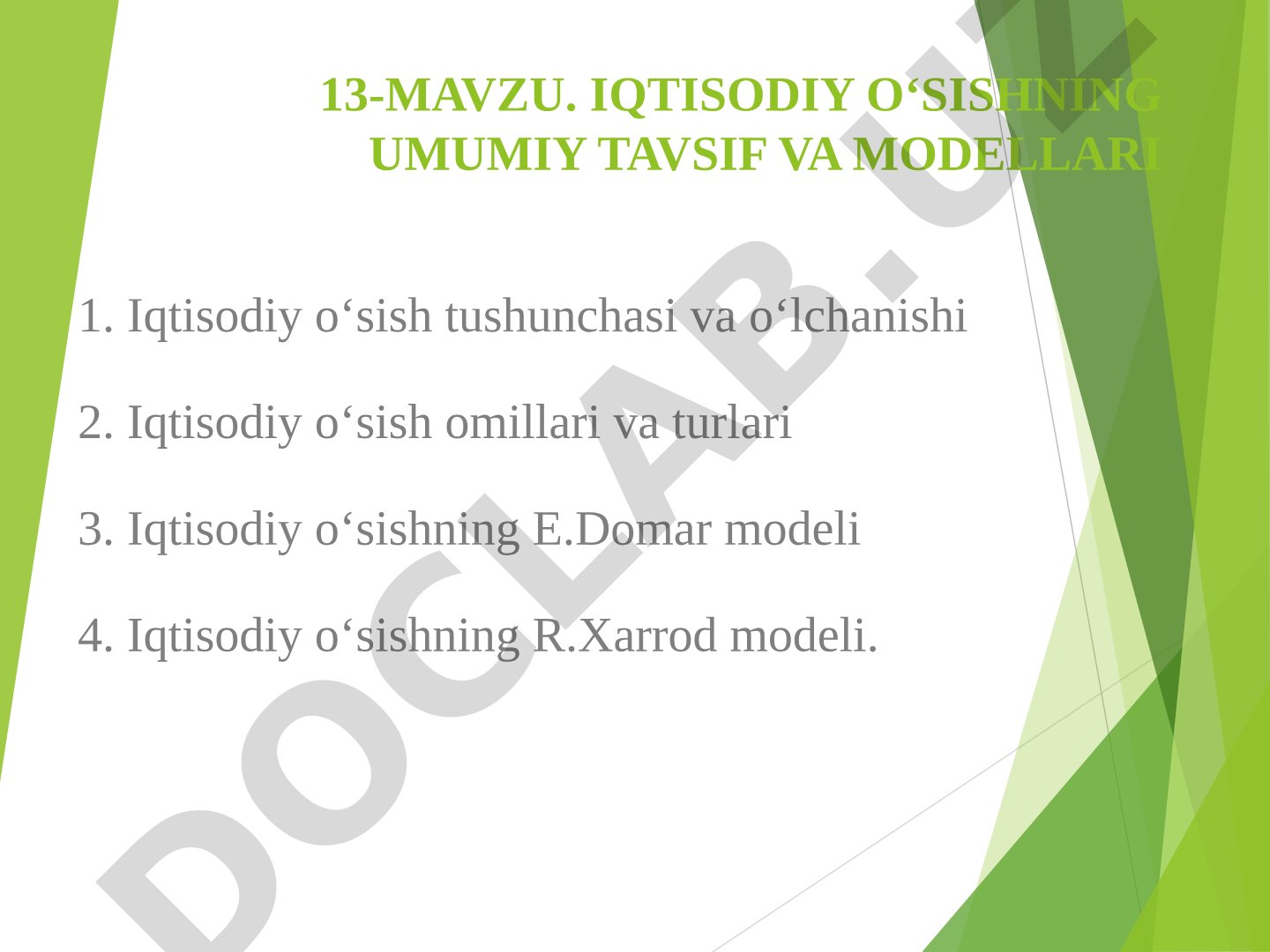 Iqtisodiy o‘sishning umumiy tavsif va modellari