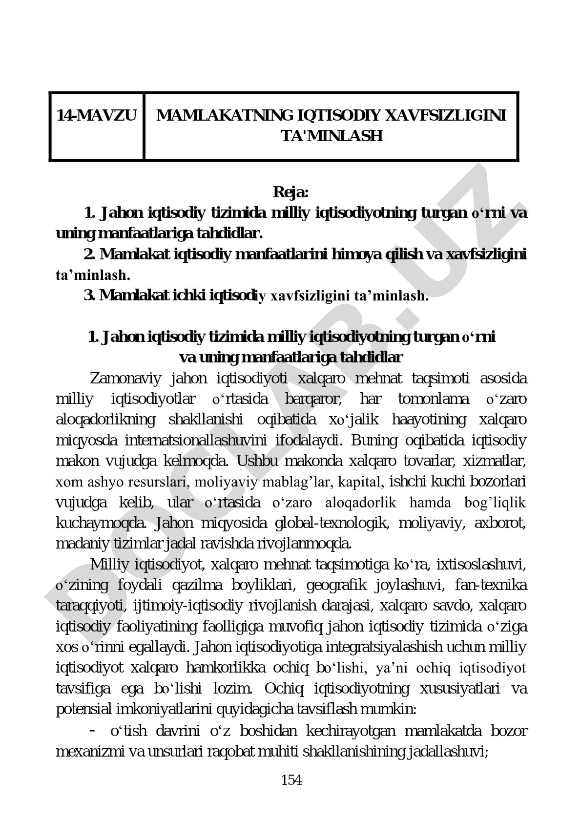 Mamlakatning iqtisodiy xavfsizligini ta'minlash