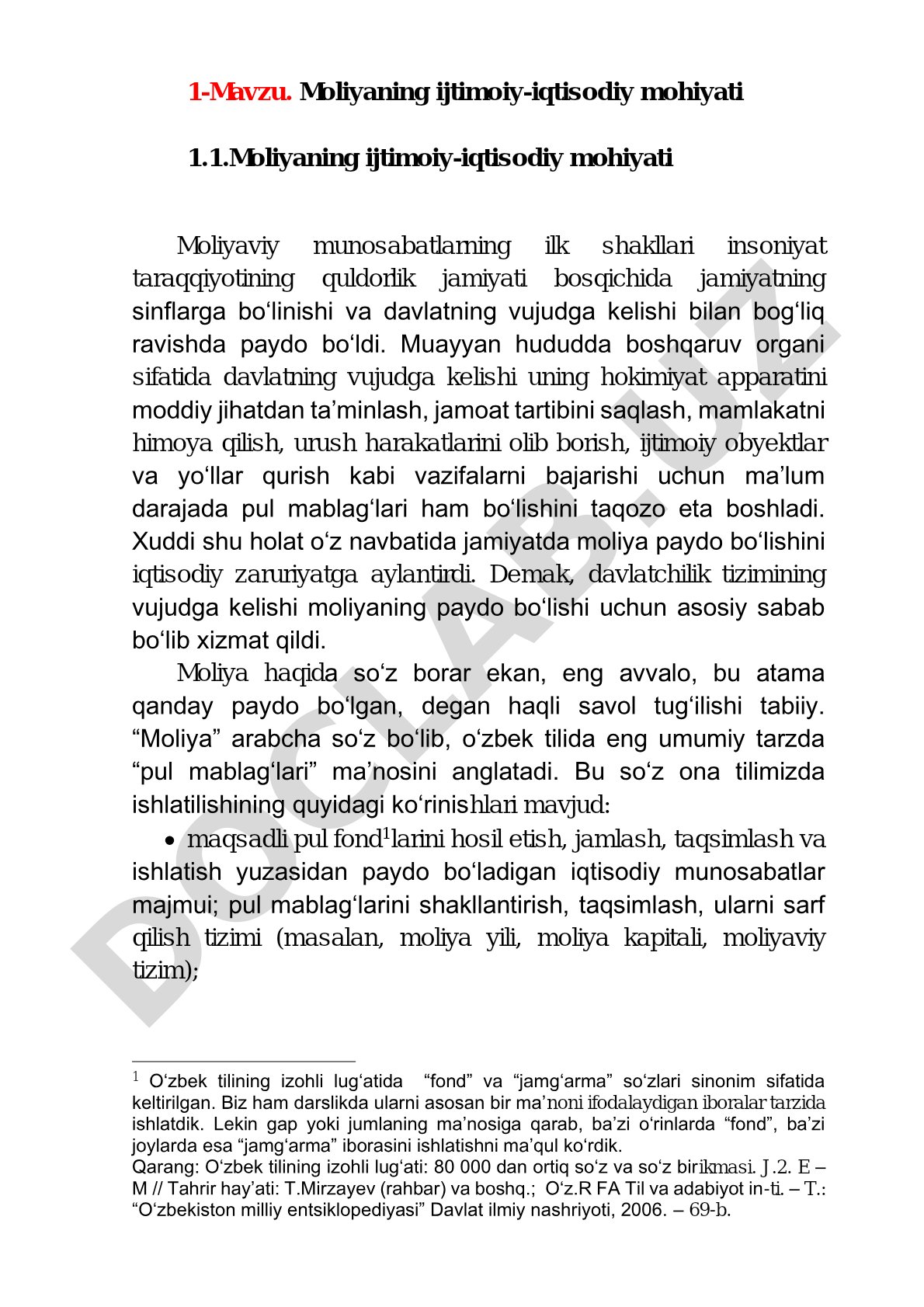 Moliyaning ijtimoiy-iqtisodiy mohiyati