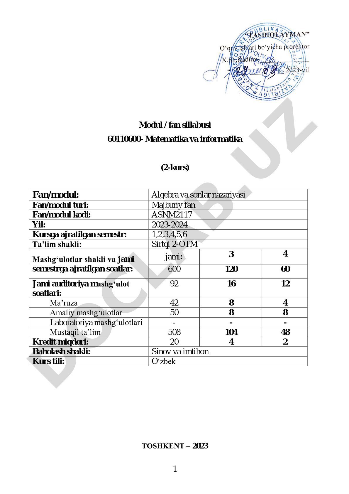 Algebra va sonlar nazariyasi