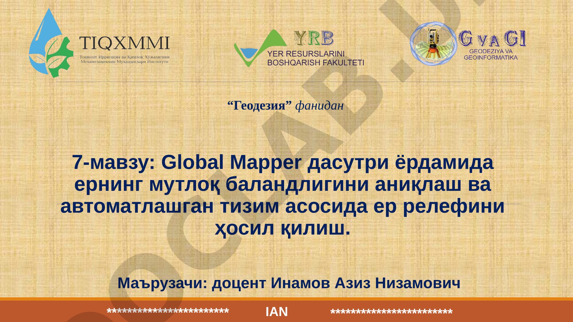 Global Mapper dasturi yordamida yerning mutloq balandligini aniqlash va relyef hosil qilish