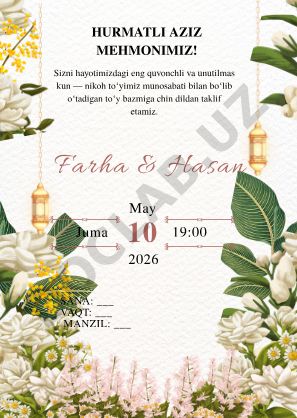 Farha va Hasanning nikoh to‘yi taklifnomasi