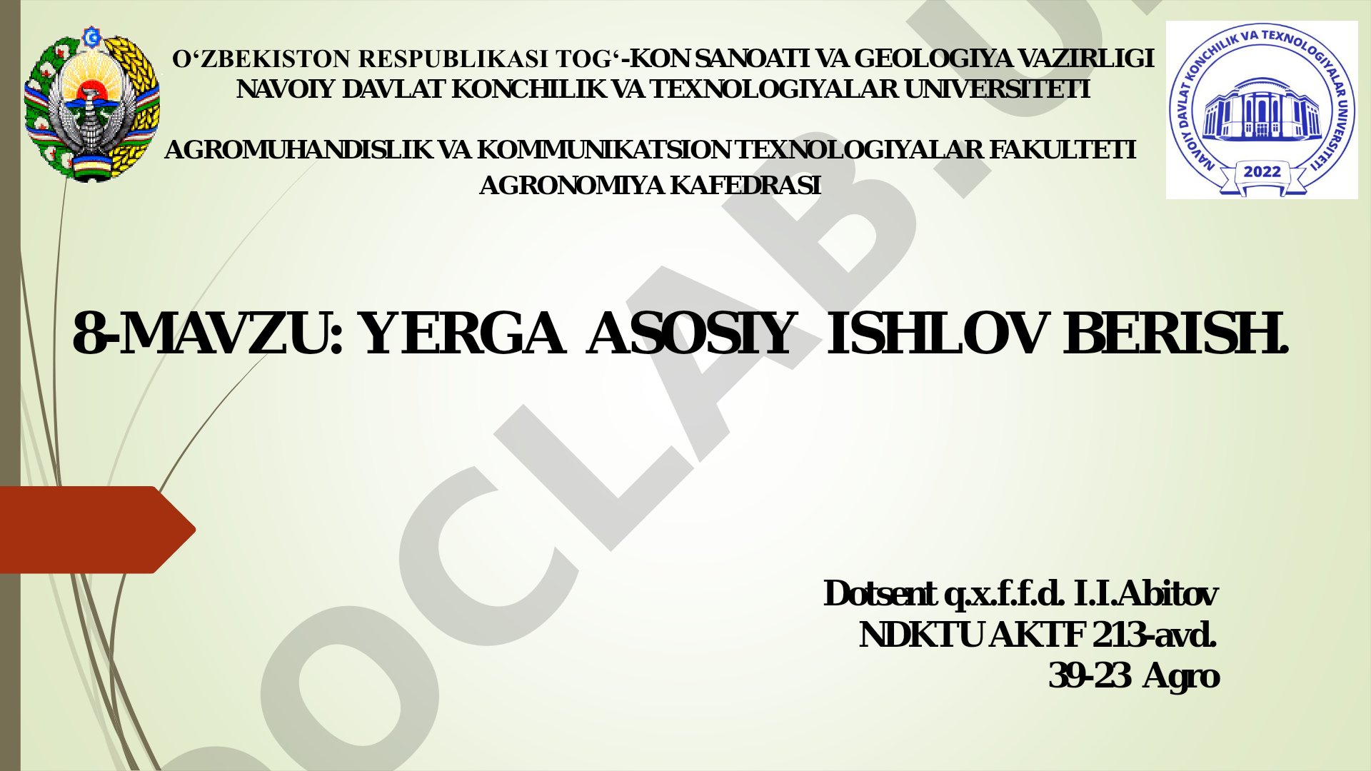 Yerga asosiy ishlov berish