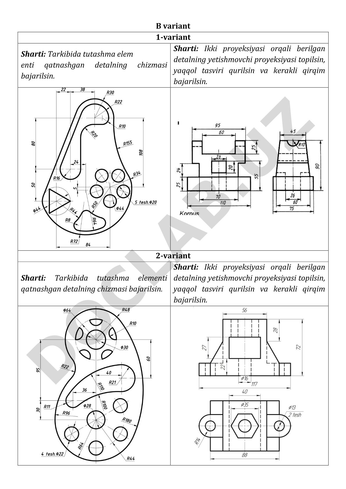 Tutashma elementli detal chizmalarini bajarish