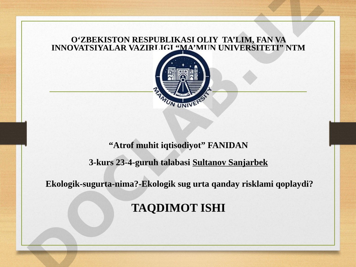 Ekologik sug'urta nima va ekologik sug'urta qanday risklarni qoplaydi