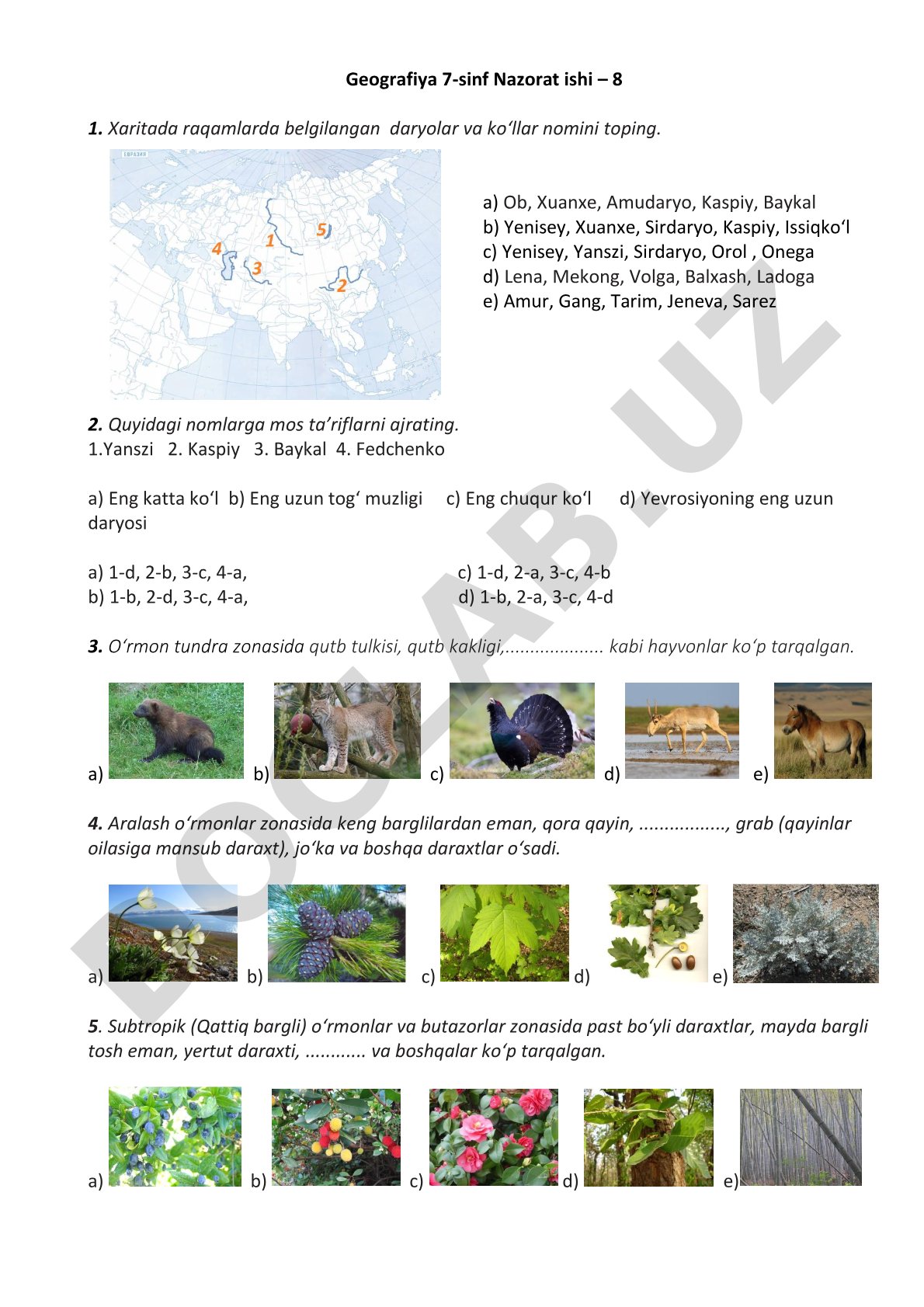 Geografiya 7-sinf: Yevrosiyo daryolari, ko'llari va tabiat zonalari