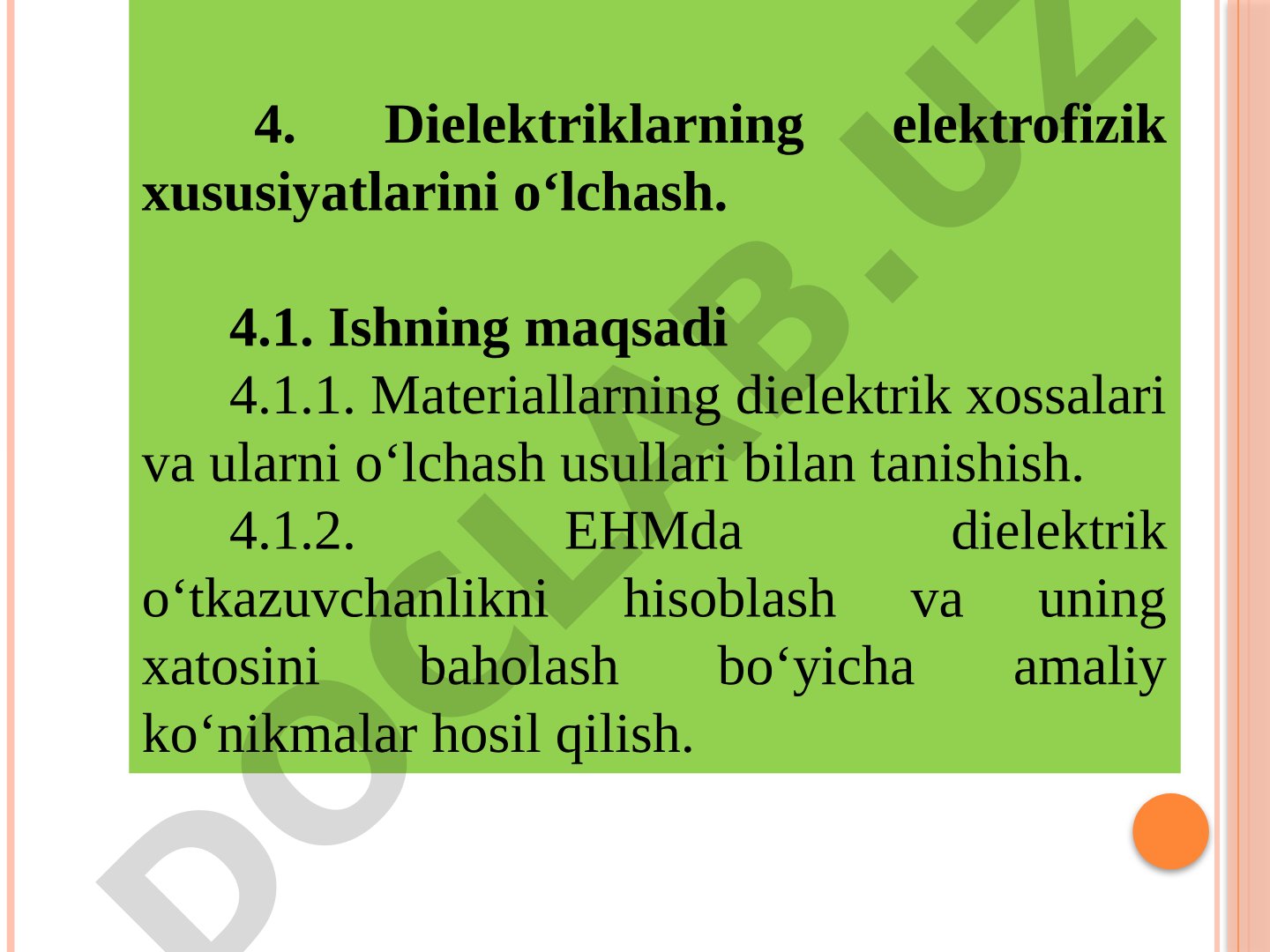 Dielektriklarning elektrofizik xususiyatlarini o‘lchash