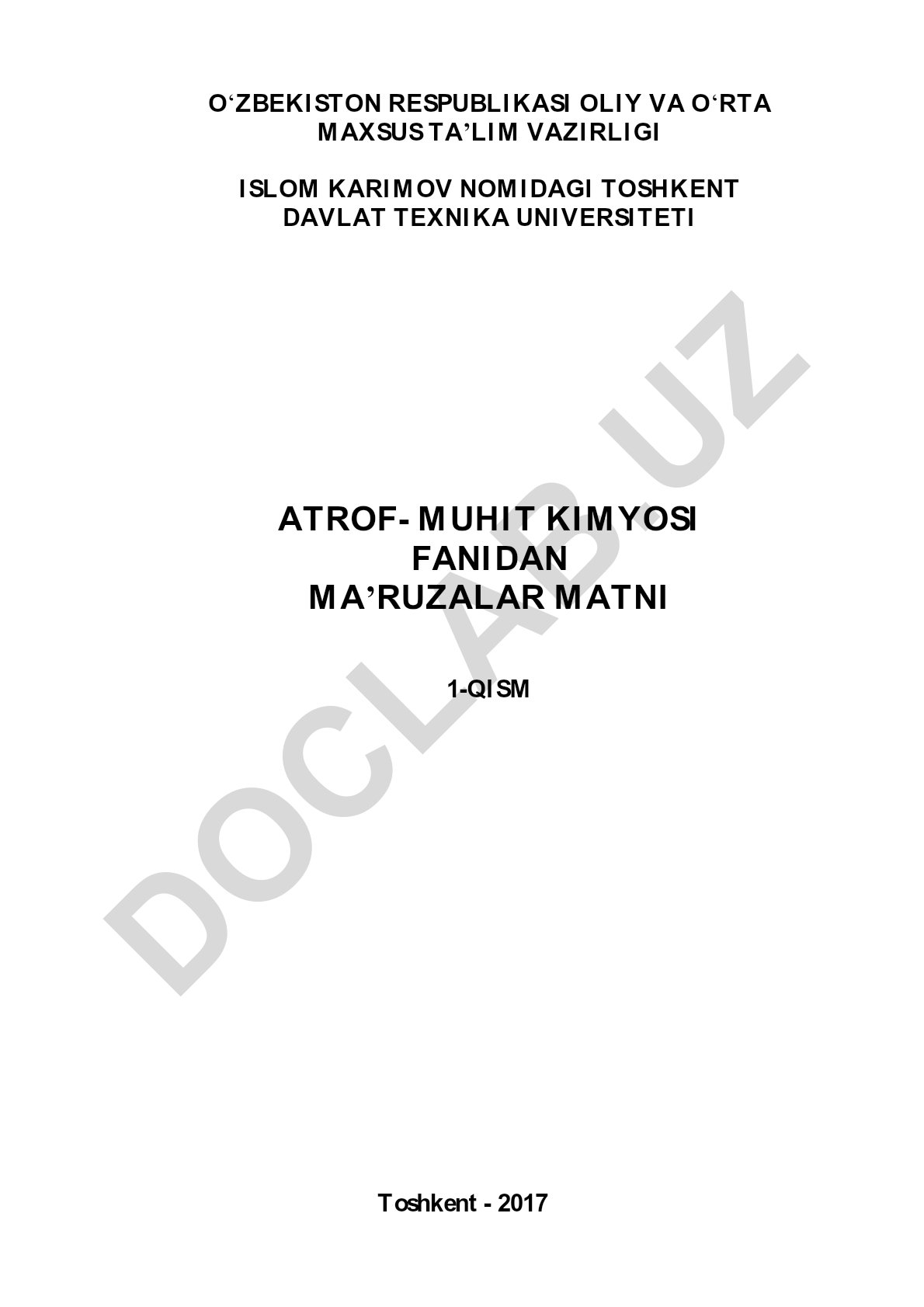 Atrof-muhit kimyosi fanidan ma'ruzalar matni