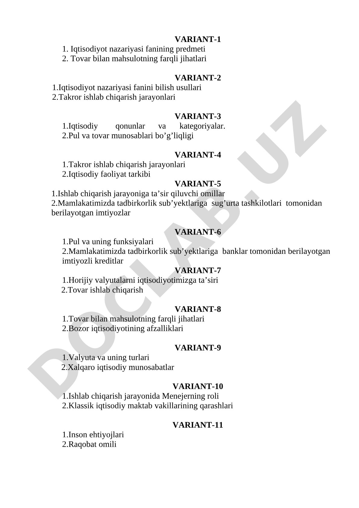 Iqtisodiyot nazariyasi fanining predmeti