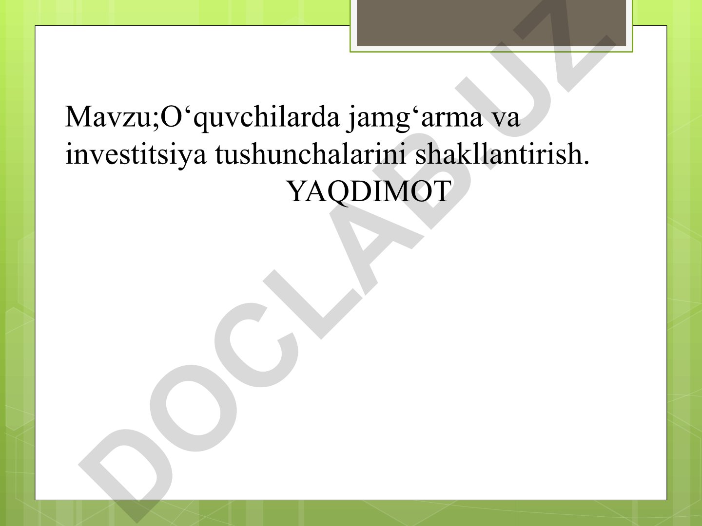 O‘quvchilarda jamg‘arma va investitsiya tushunchalarini shakllantirish