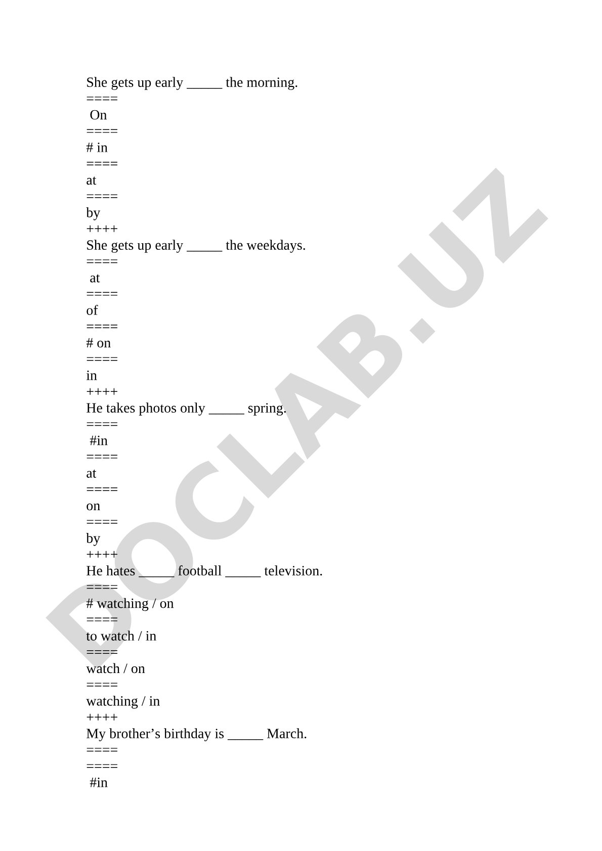 English Prepositions Grammar Exercise