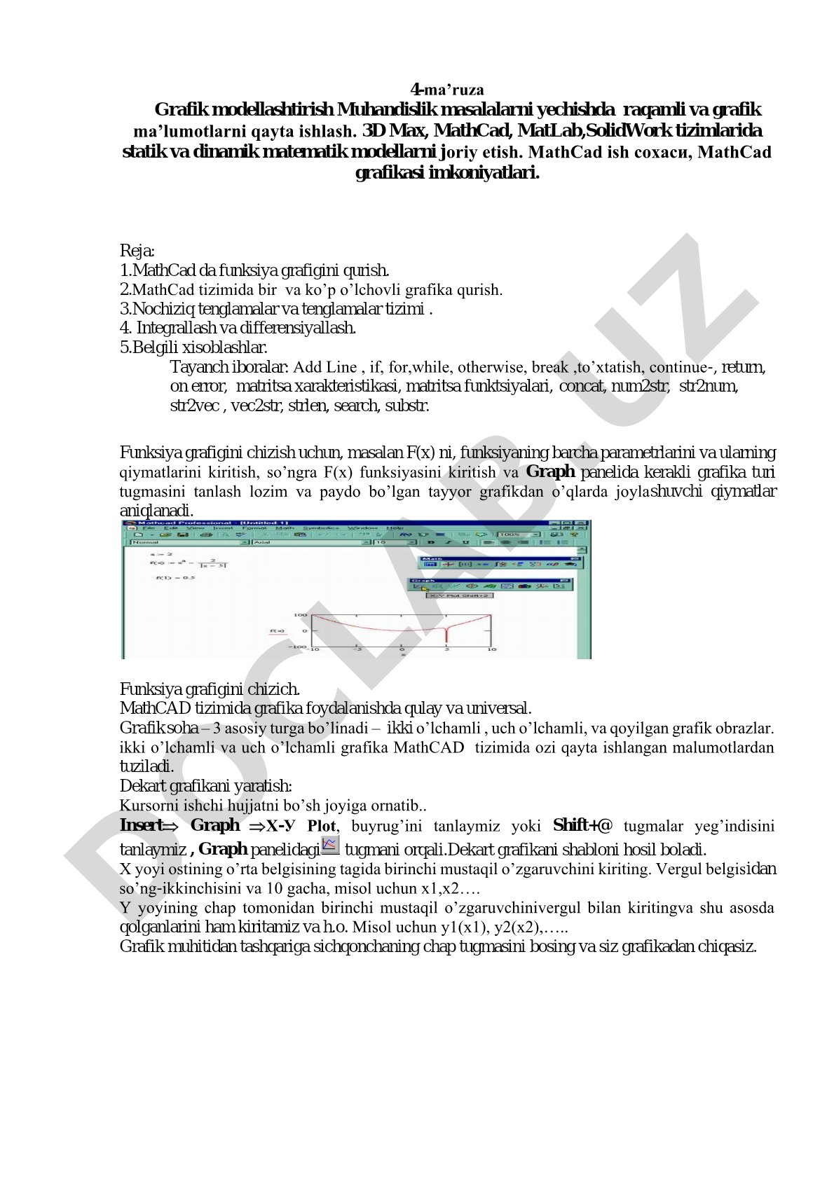 MathCad tizimida grafik modellashtirish