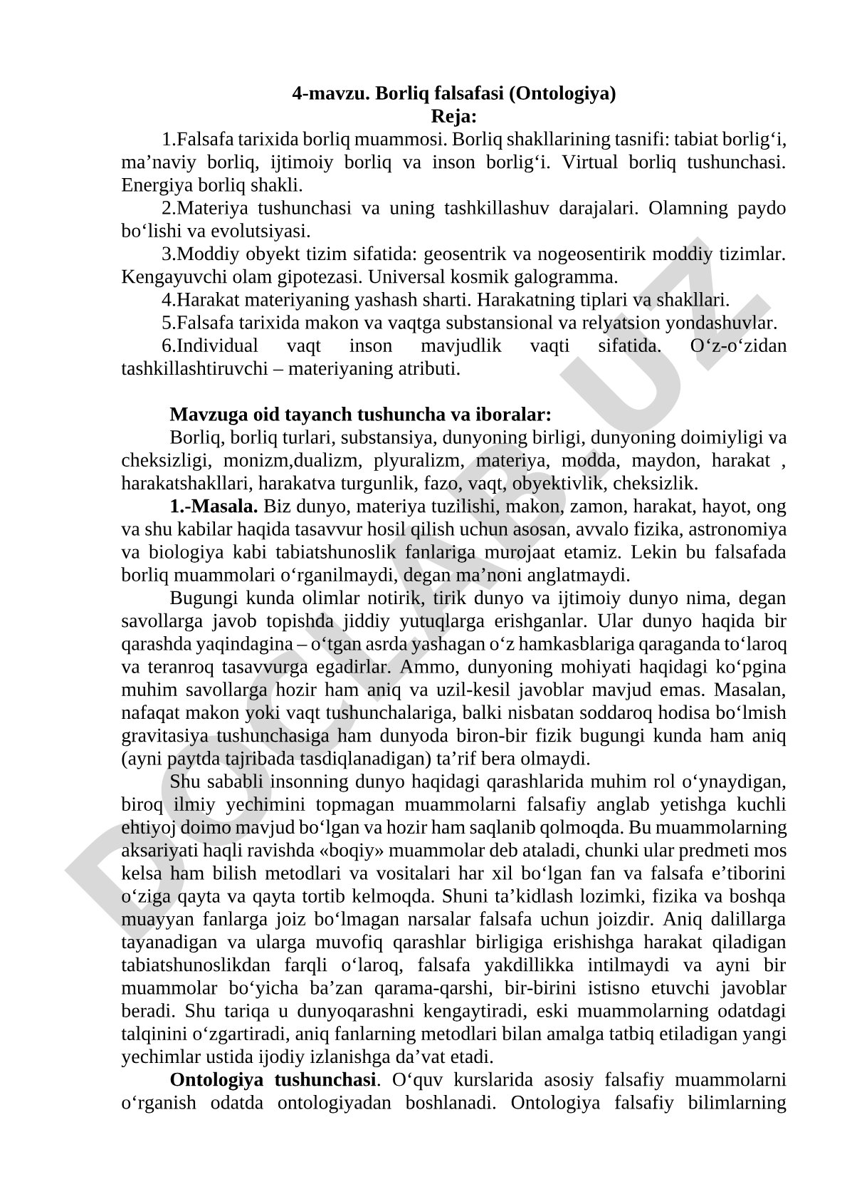 Borliq falsafasi (Ontologiya)