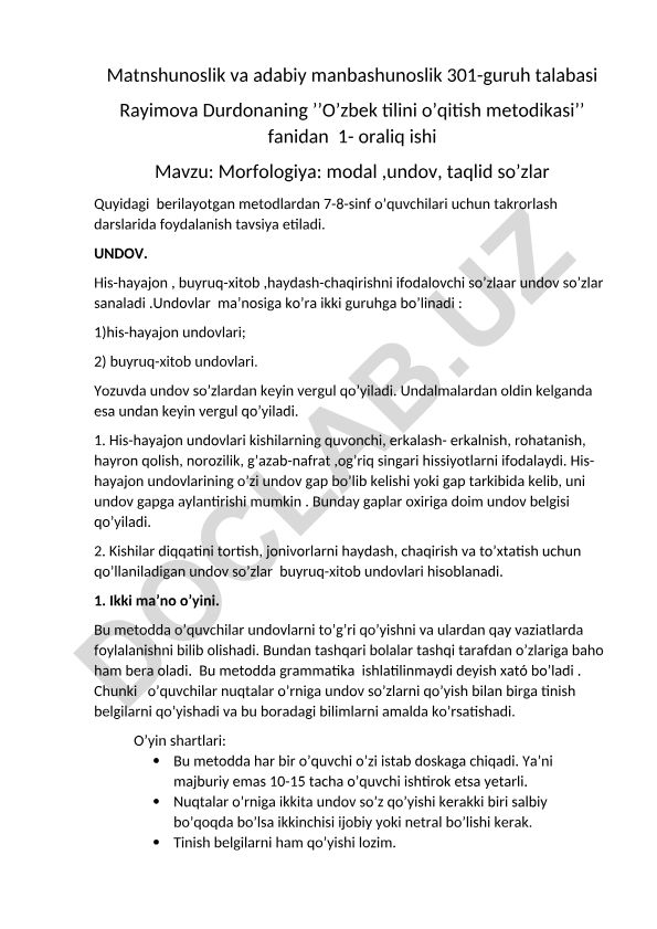 Morfologiya: modal, undov, taqlid so'zlar