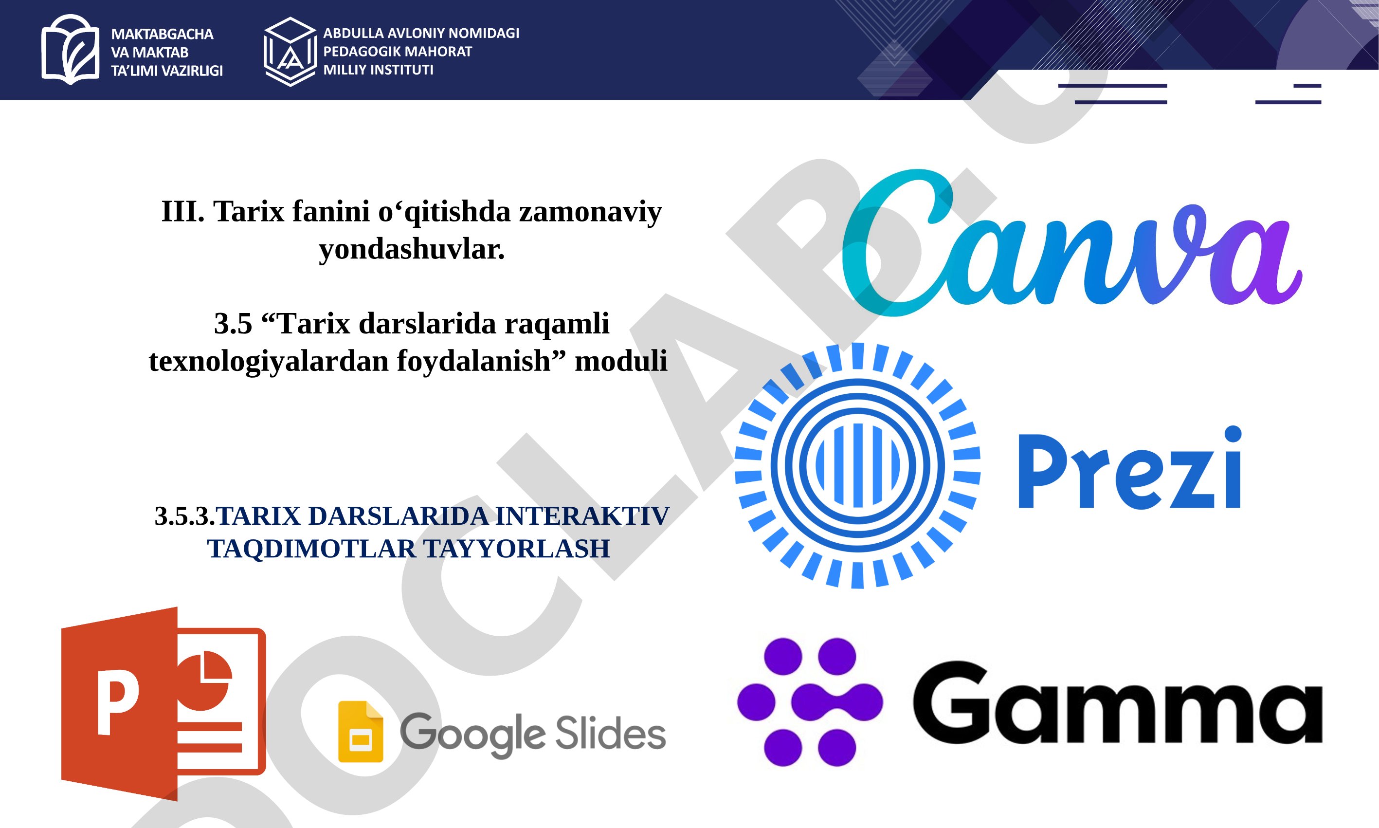 Tarix darslarida raqamli texnologiyalardan foydalanish