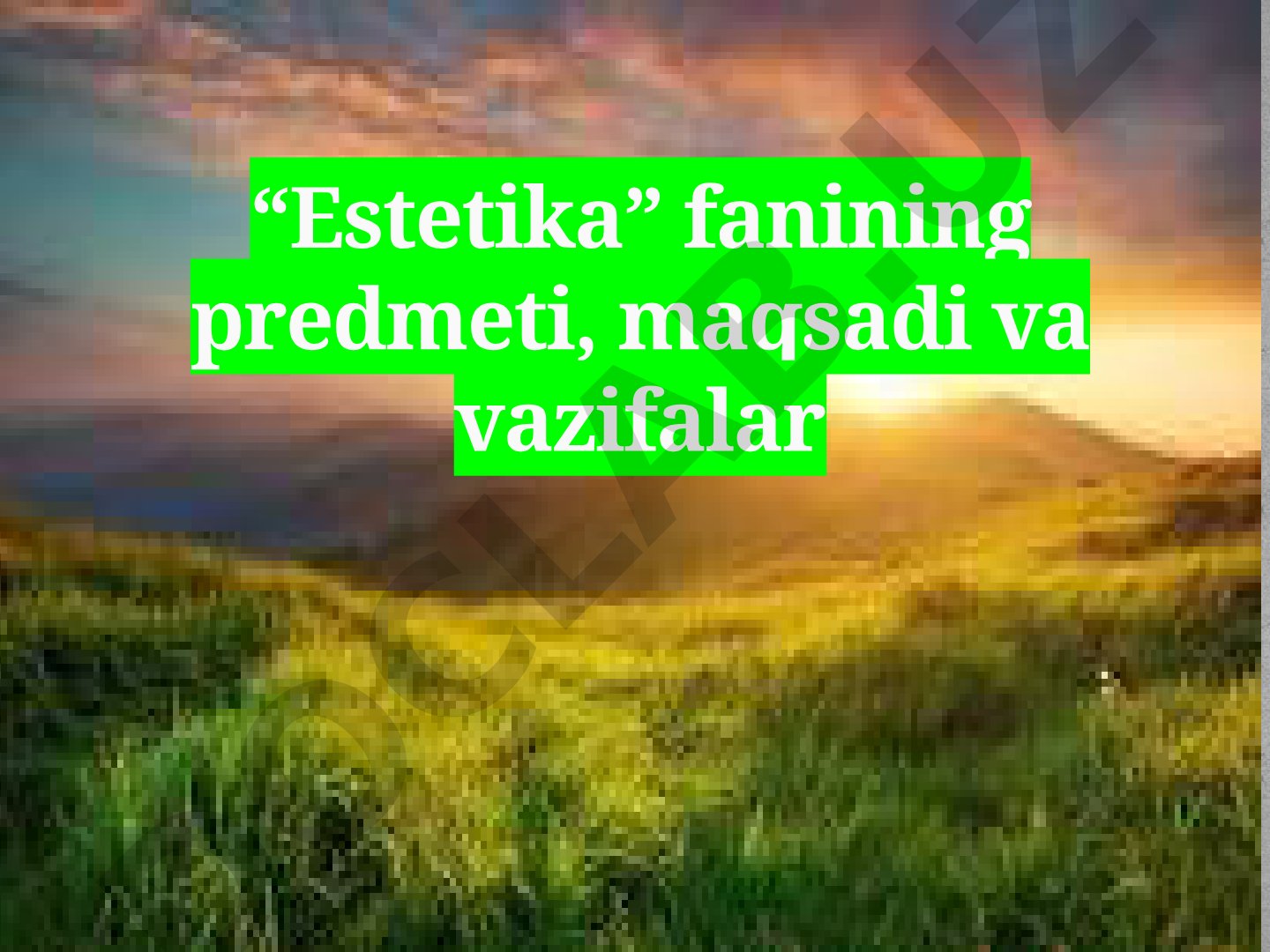 Estetika fanining predmeti, maqsadi va vazifalari