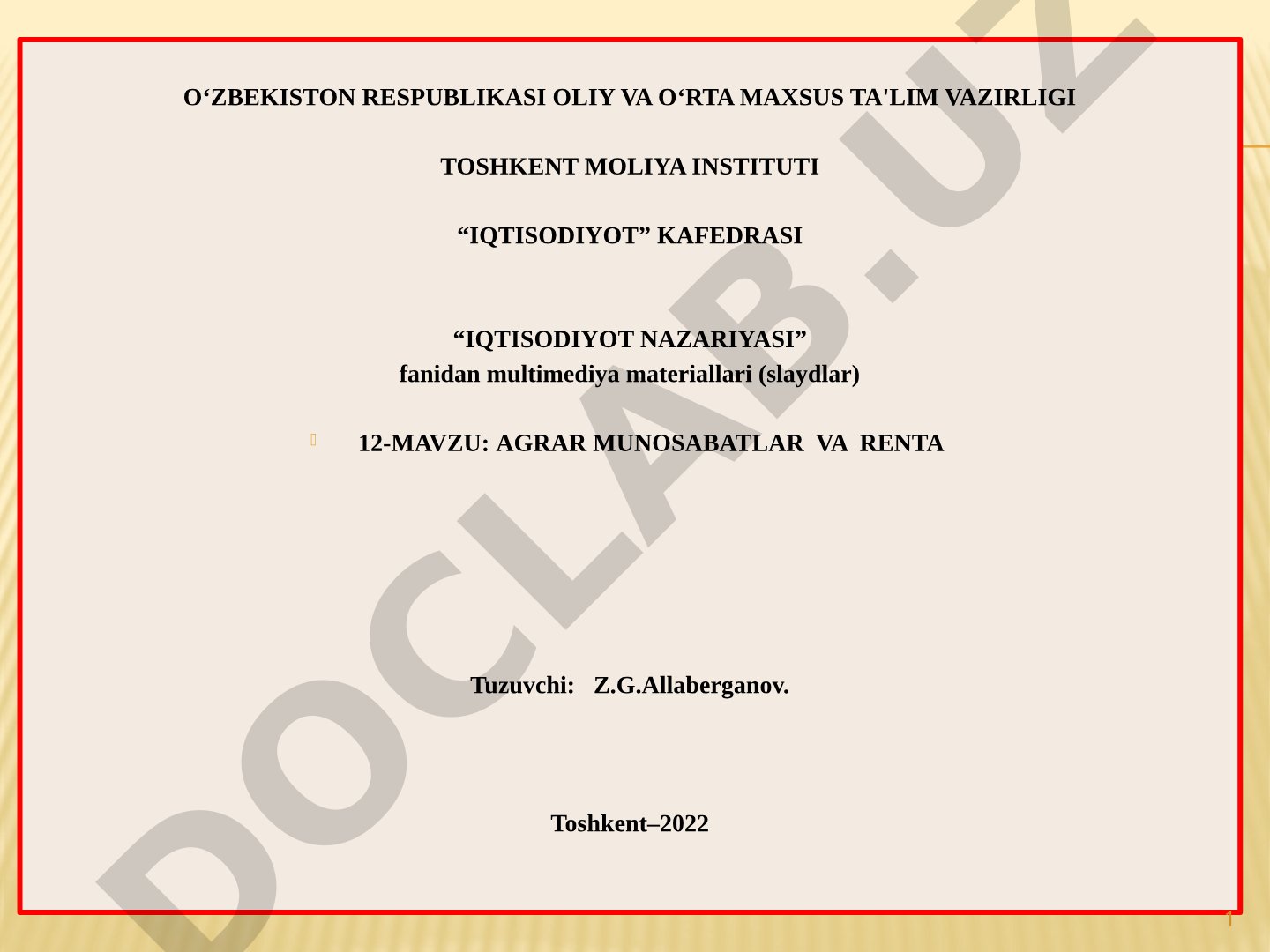 Agrar munosabatlar va renta