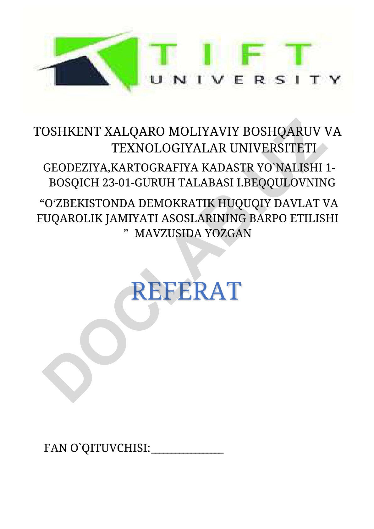 O‘zbekistonda demokratik huquqiy davlat va fuqarolik jamiyati asoslarining barpo etilishi