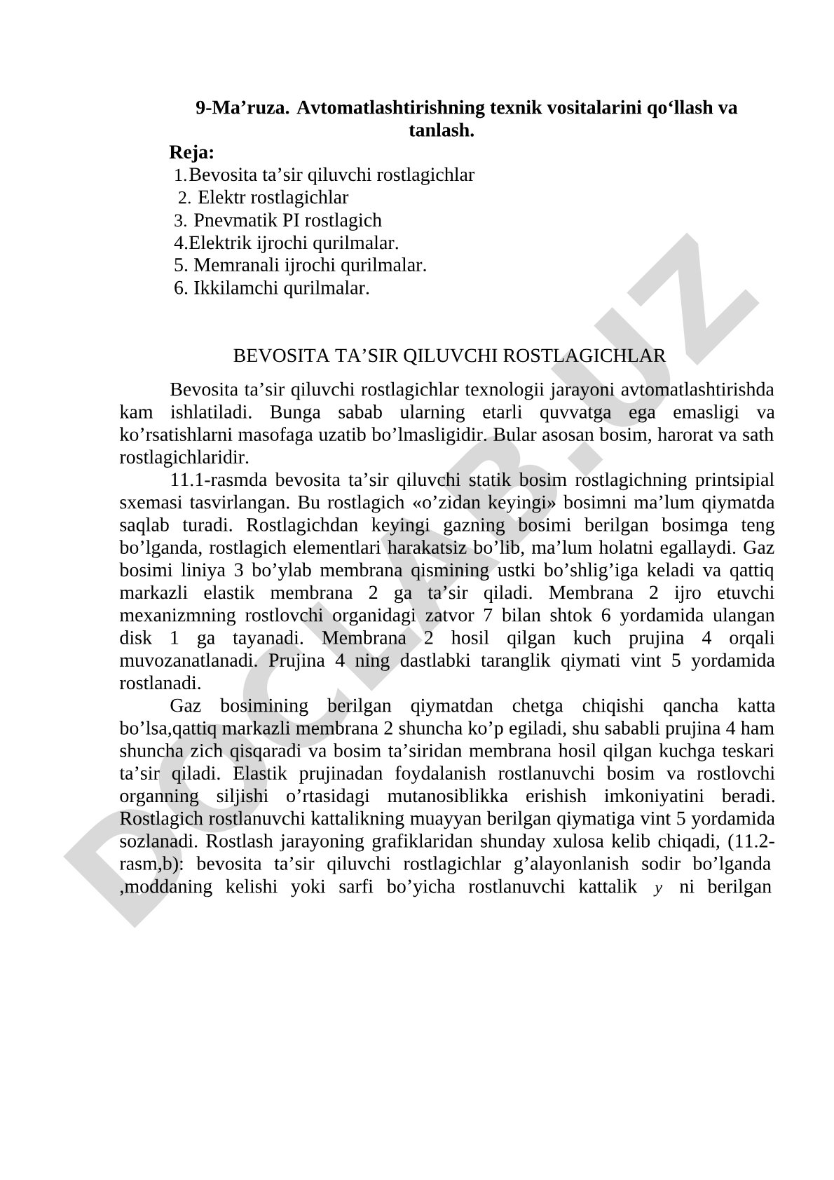 Avtomatlashtirishning texnik vositalarini qo‘llash va tanlash