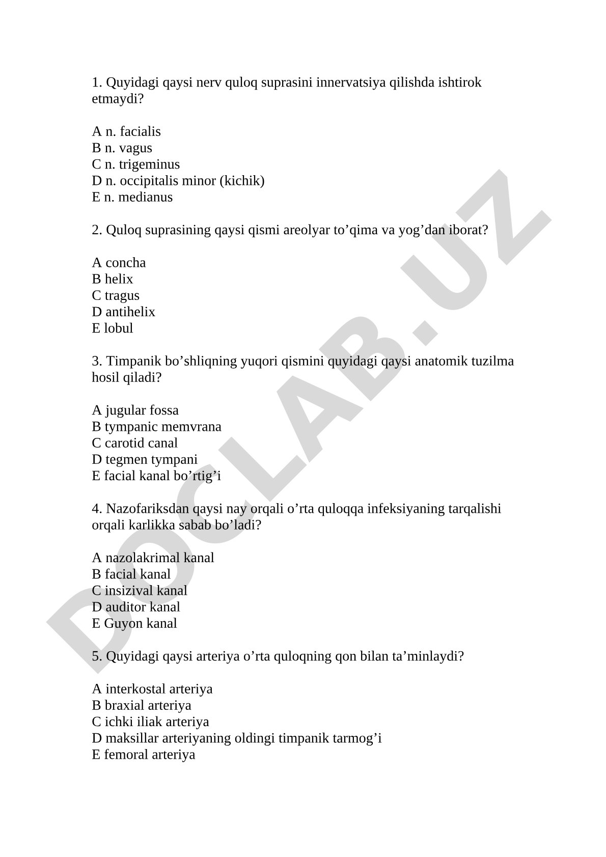 Quloq anatomiyasi test savollari