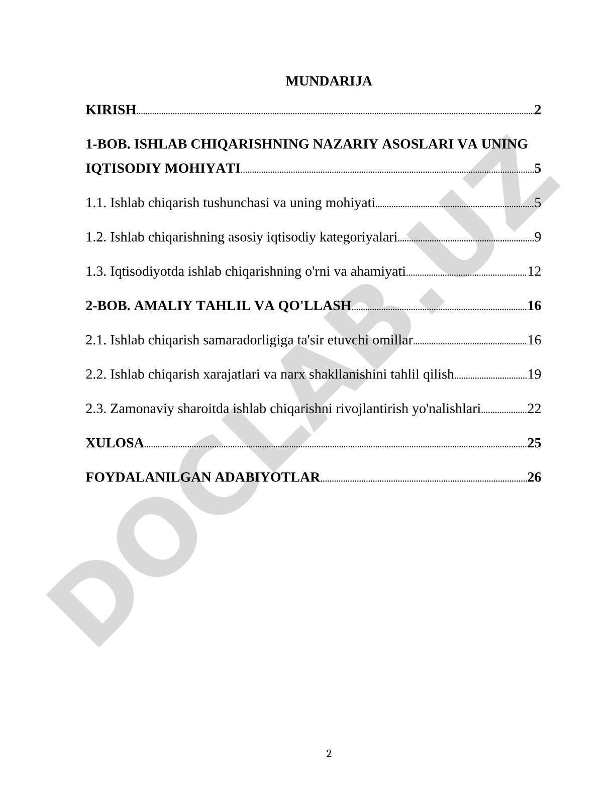 Iqtisodiyot nazariyasi fanidan ishlab chiqarish asoslari