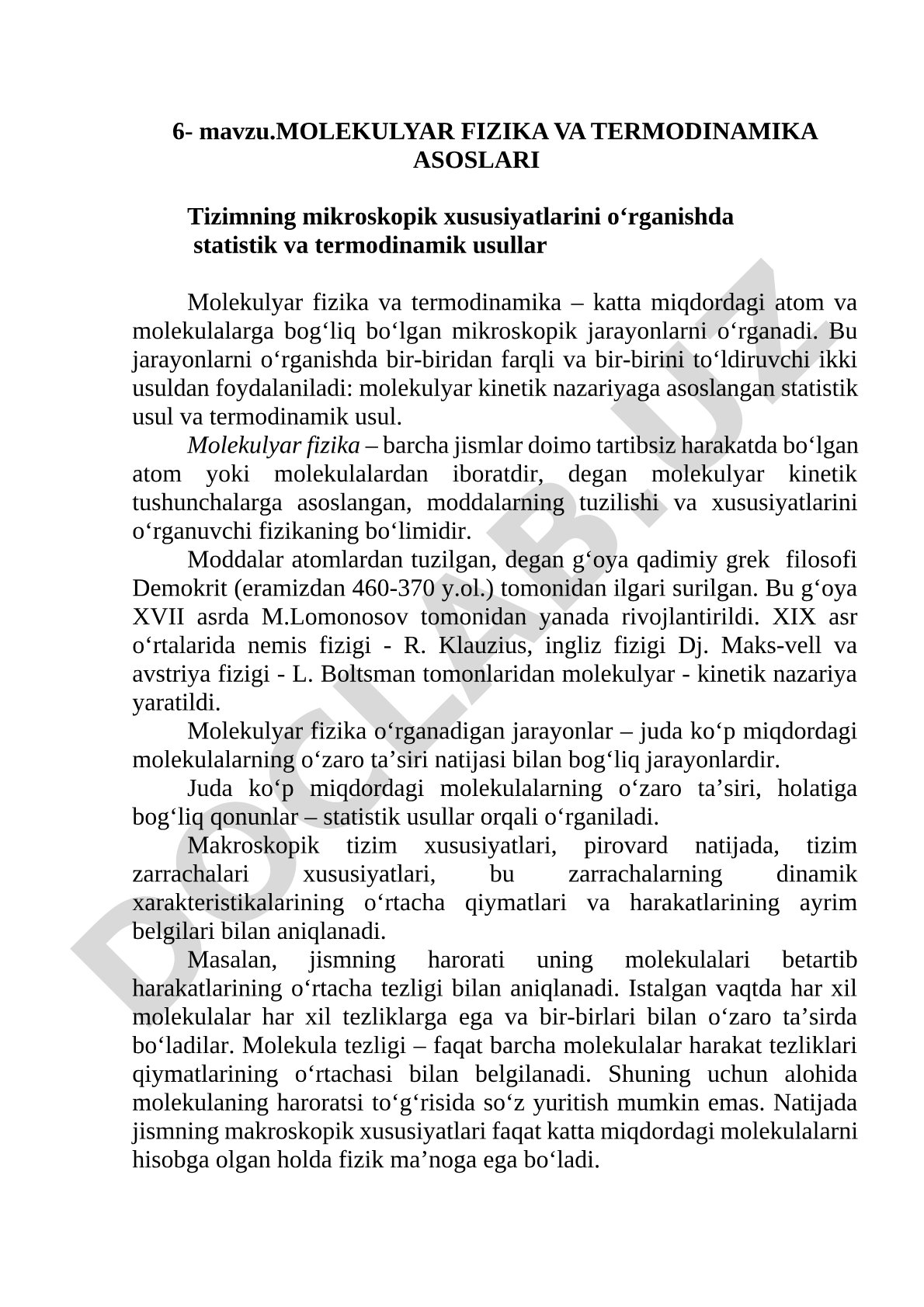 Molekulyar fizika va termodinamika asoslari