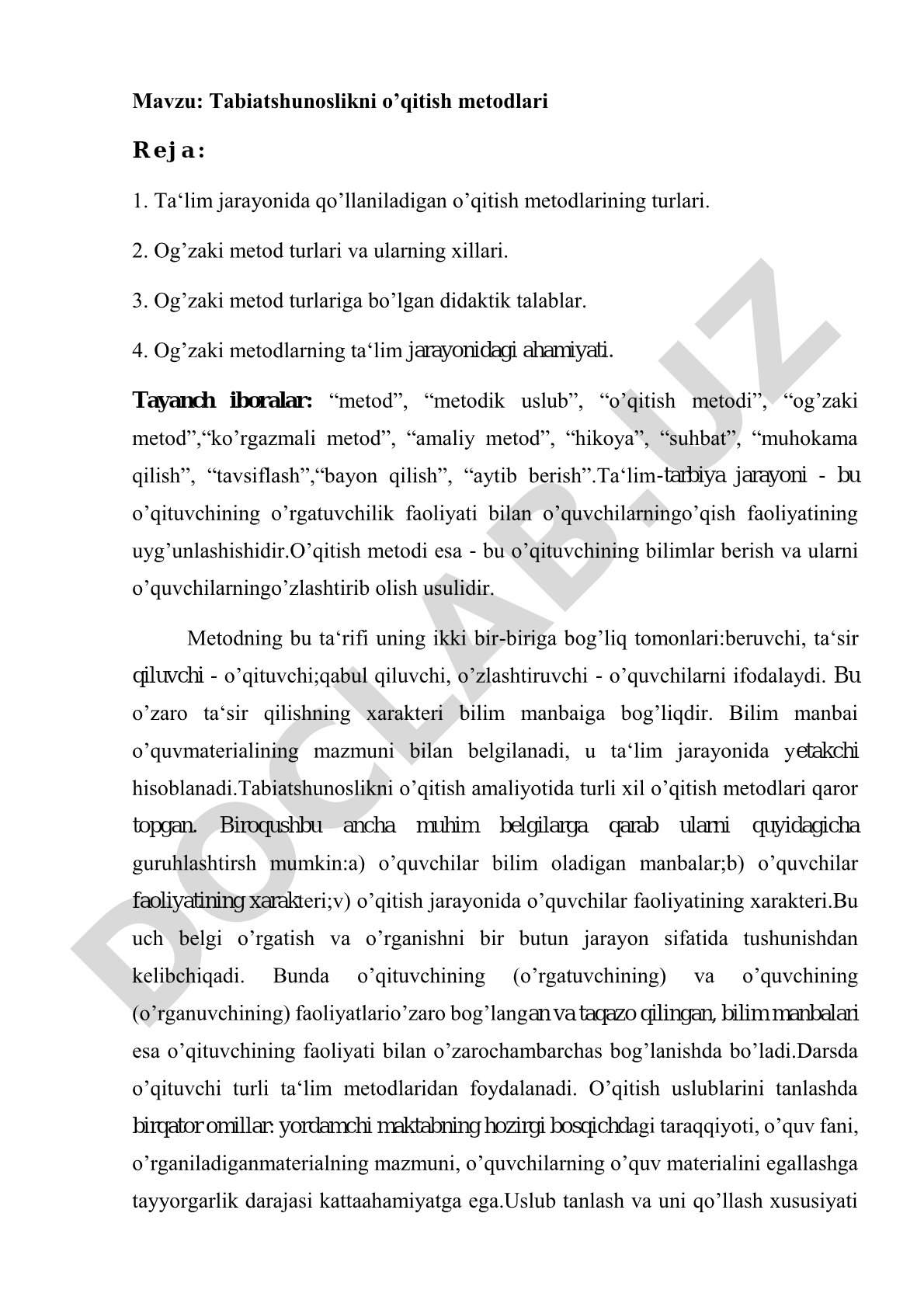 Tabiatshunoslikni o’qitish metodlari