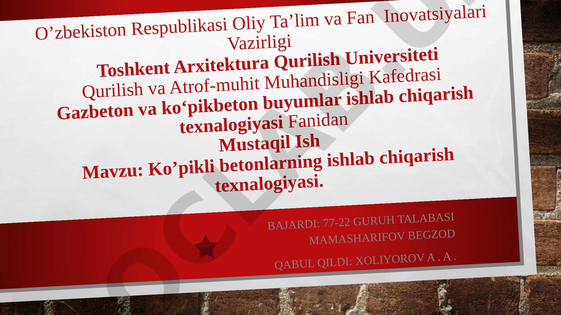 Ko'pikli betonlarning ishlab chiqarish texnalogiyasi