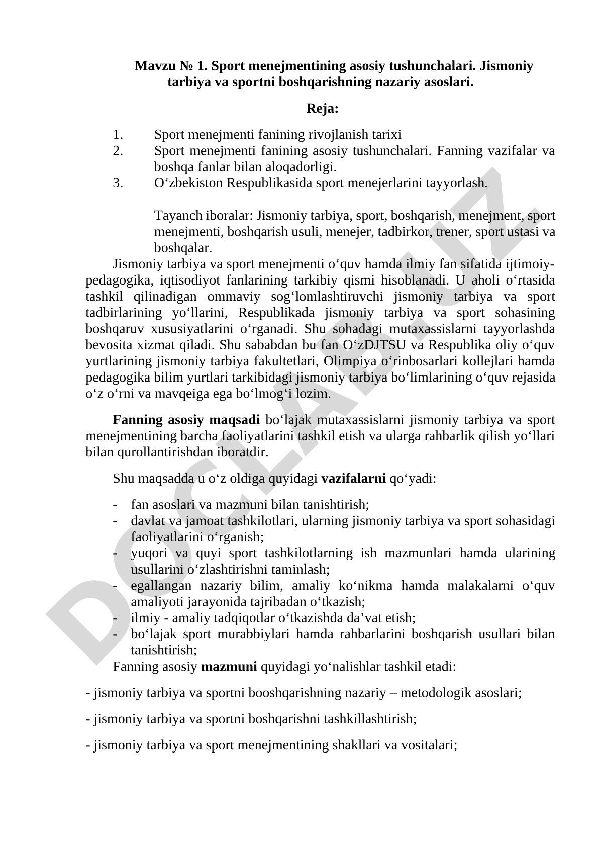 Sport menejmentining asosiy tushunchalari