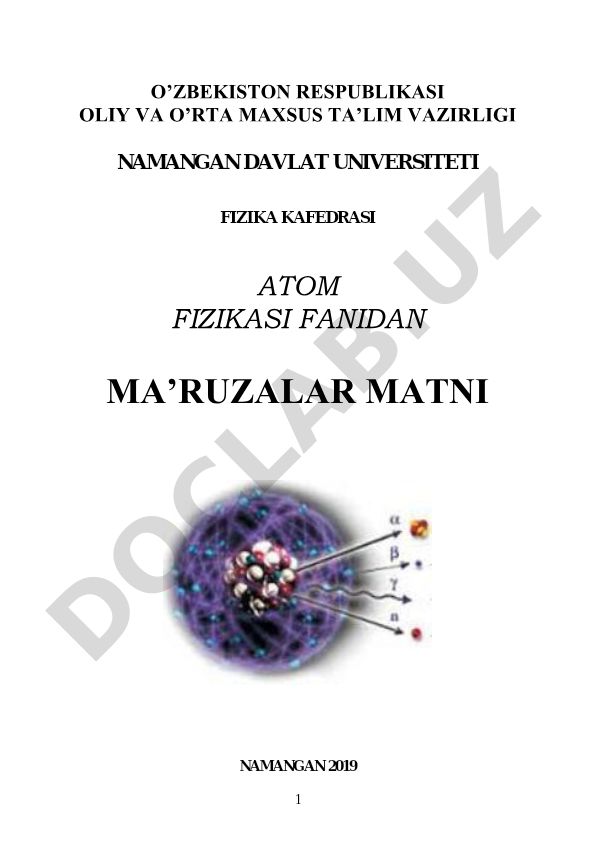 Atom fizikasi fanidan ma'ruzalar matni