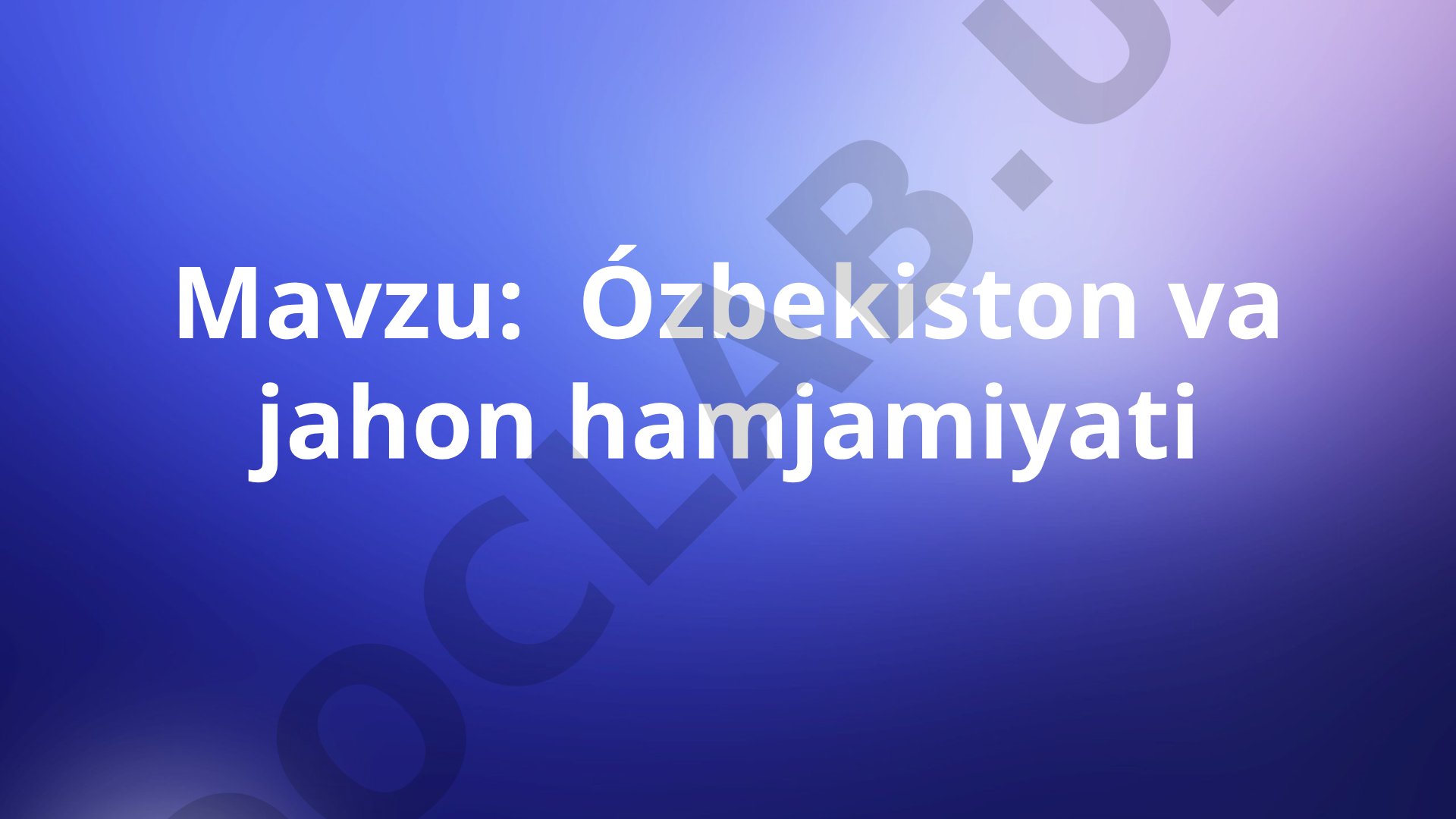 Ózbekiston va jahon hamjamiyati