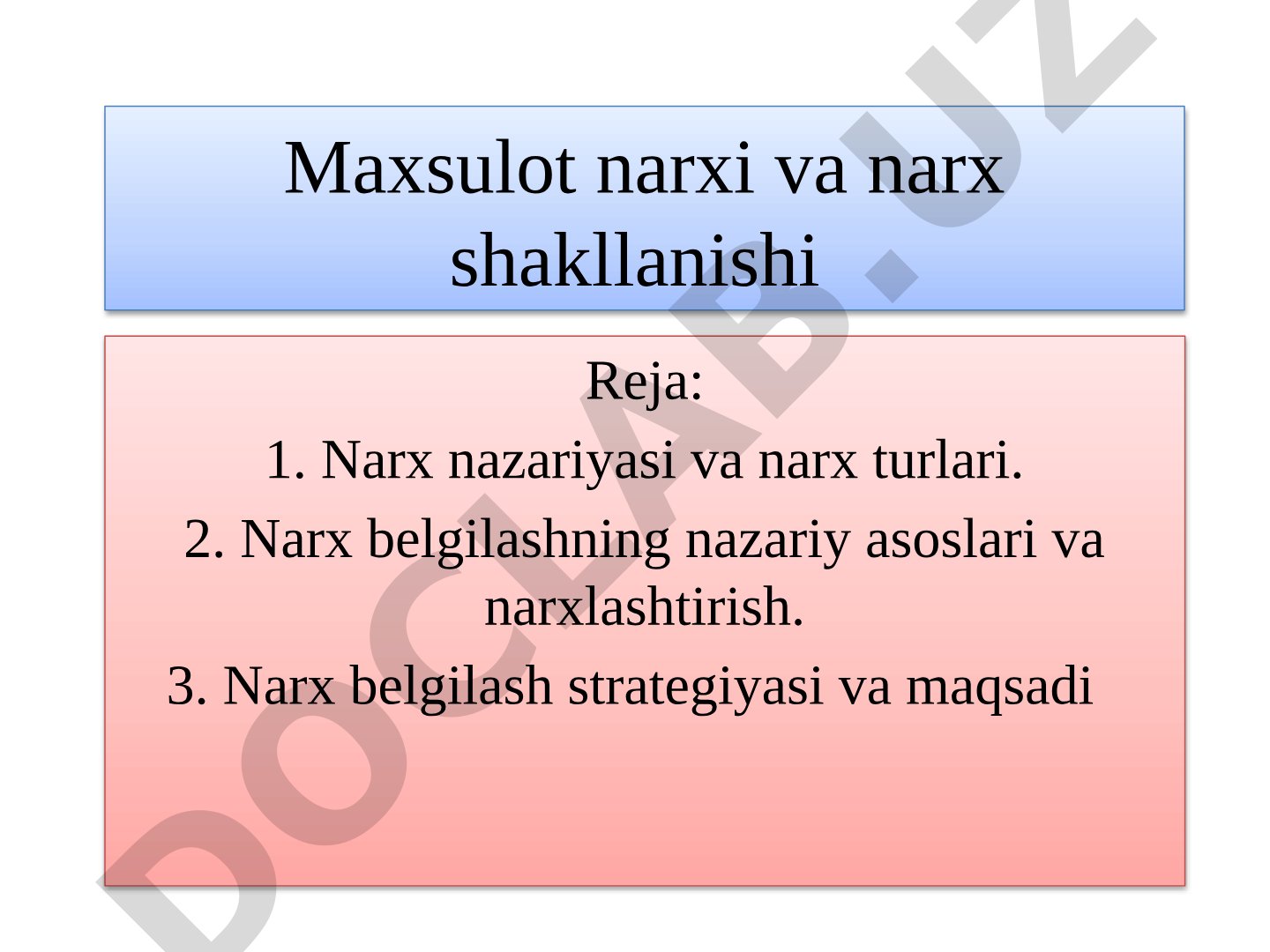 Maxsulot narxi va narx shakllanishi