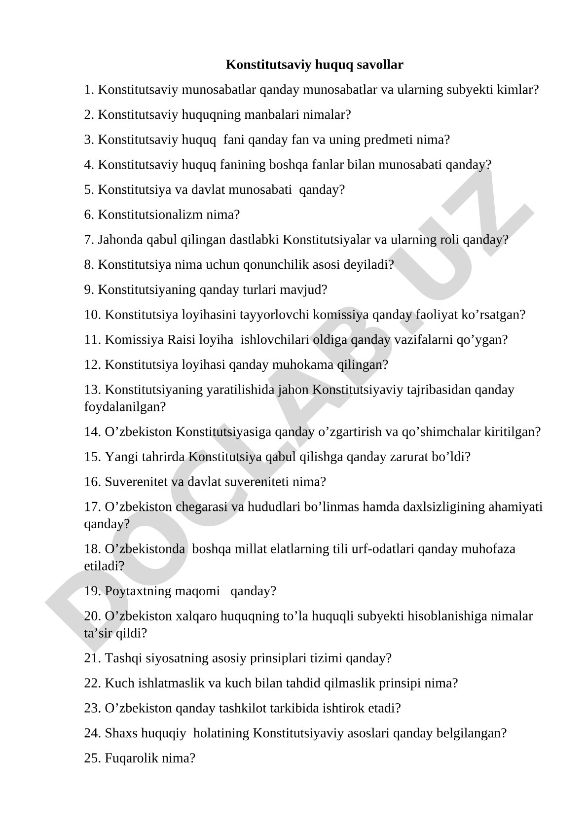 O'zbekiston Konstitutsiyasi va konstitutsiyaviy huquq savollari