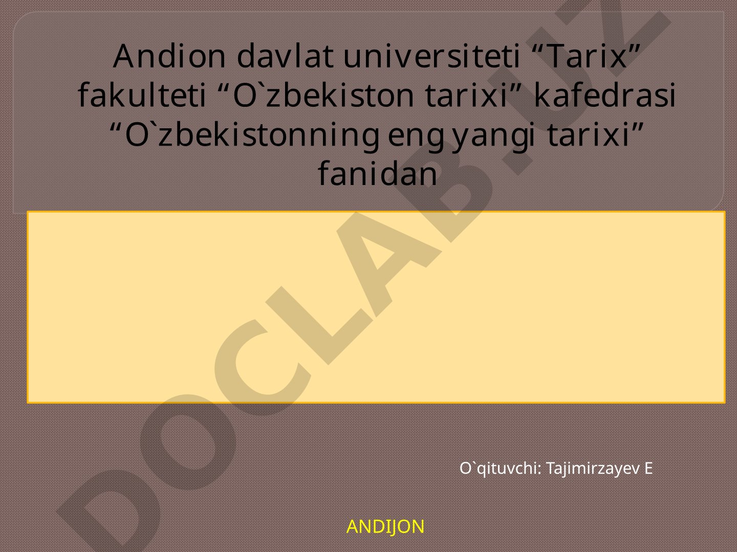 O‘zbekistonning xalqaro aloqalari va jahon hamjamiyatidagi o‘rni