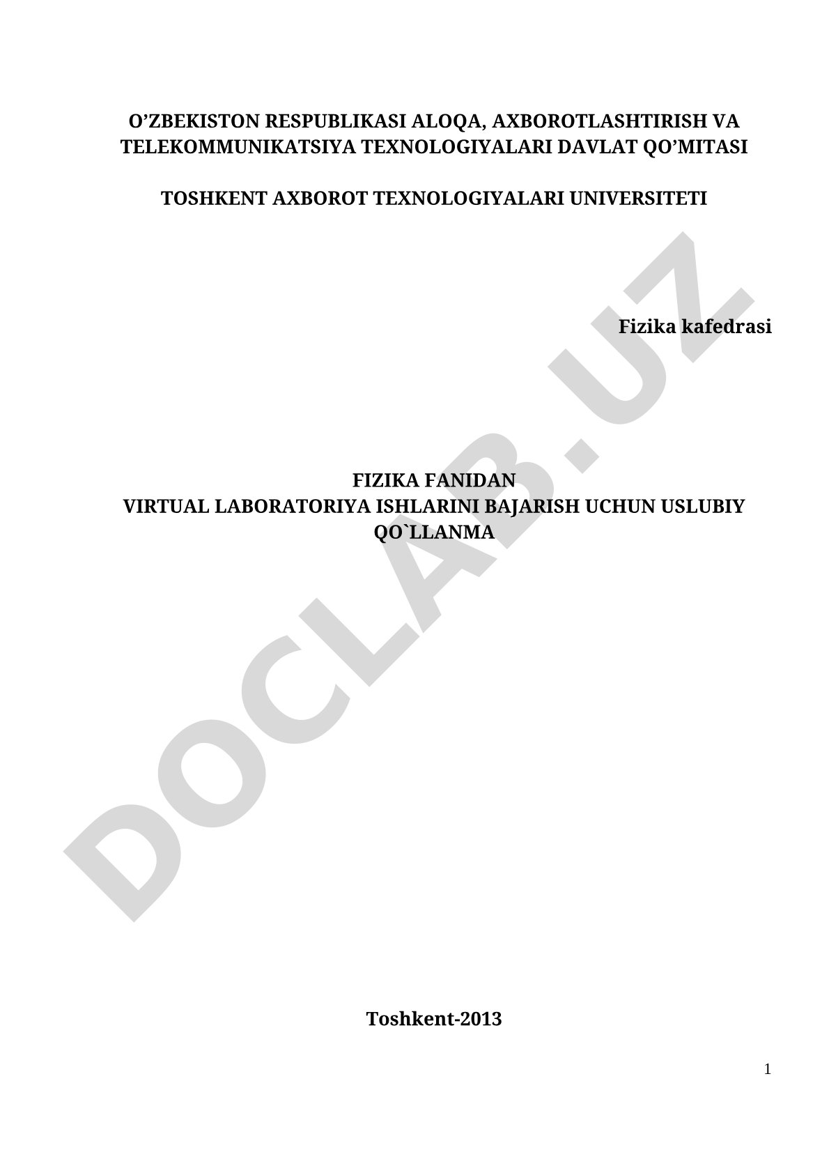 Fizika fanidan virtual laboratoriya ishlarini bajarish metodikasi