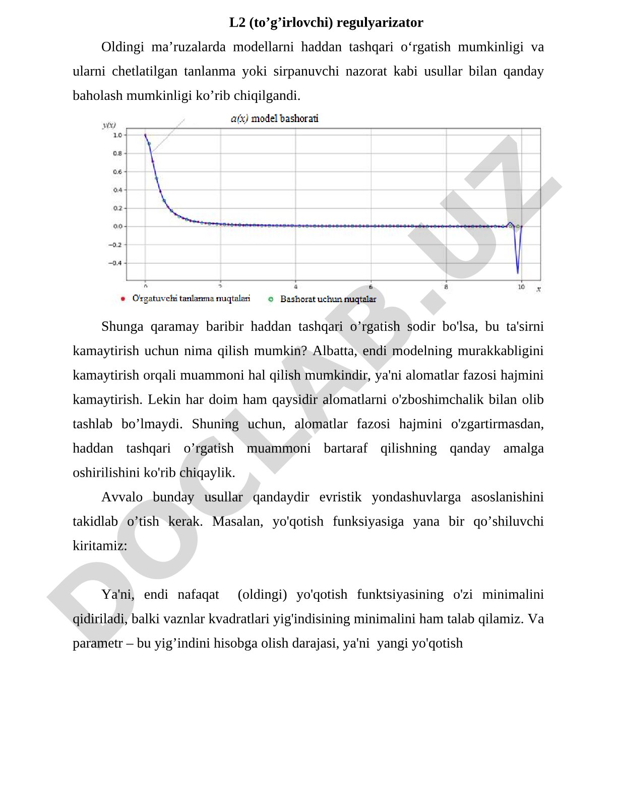 L2 regulyarizatsiya va haddan tashqari o'rganish