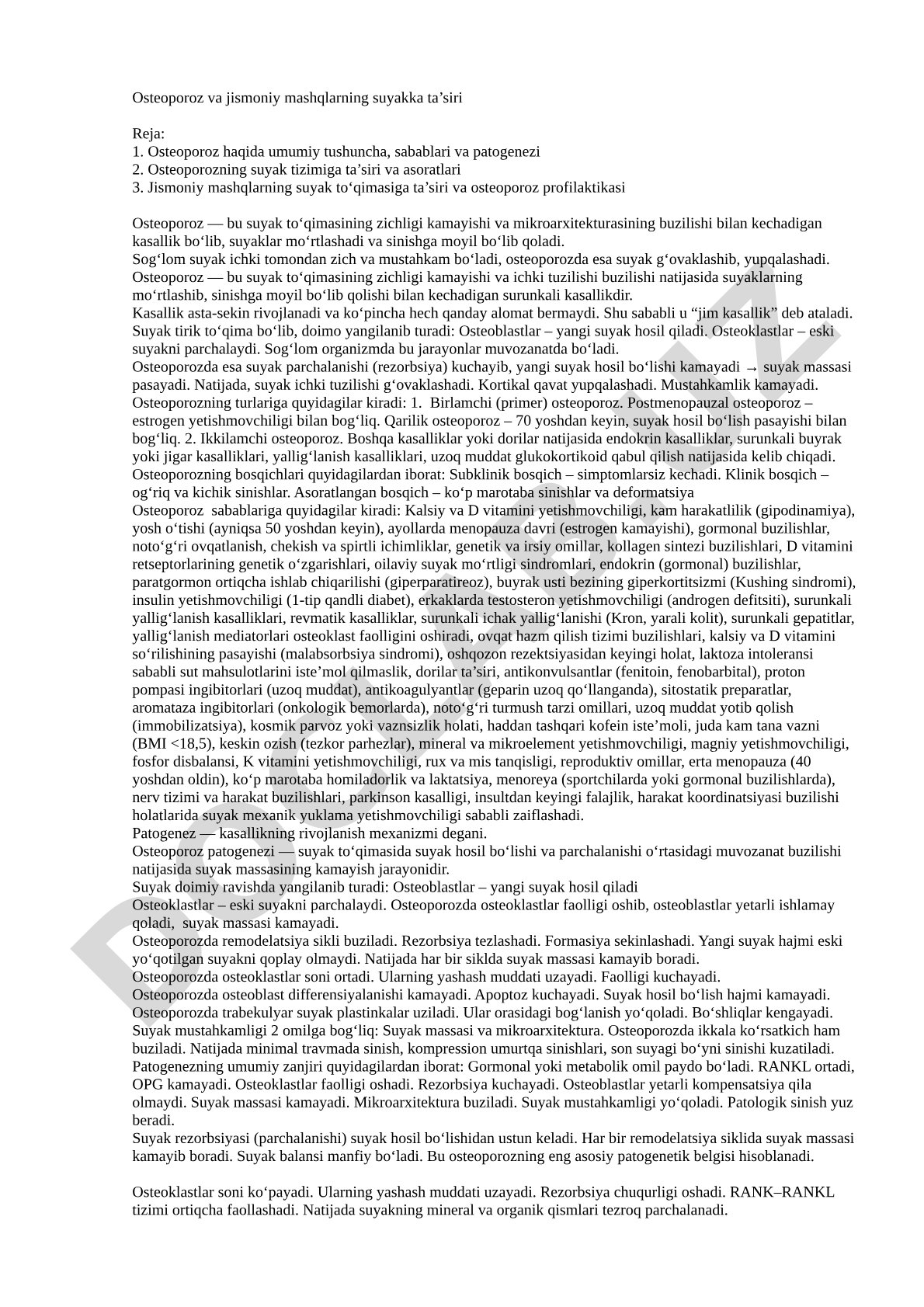 Osteoporoz va jismoniy mashqlarning suyakka ta’siri