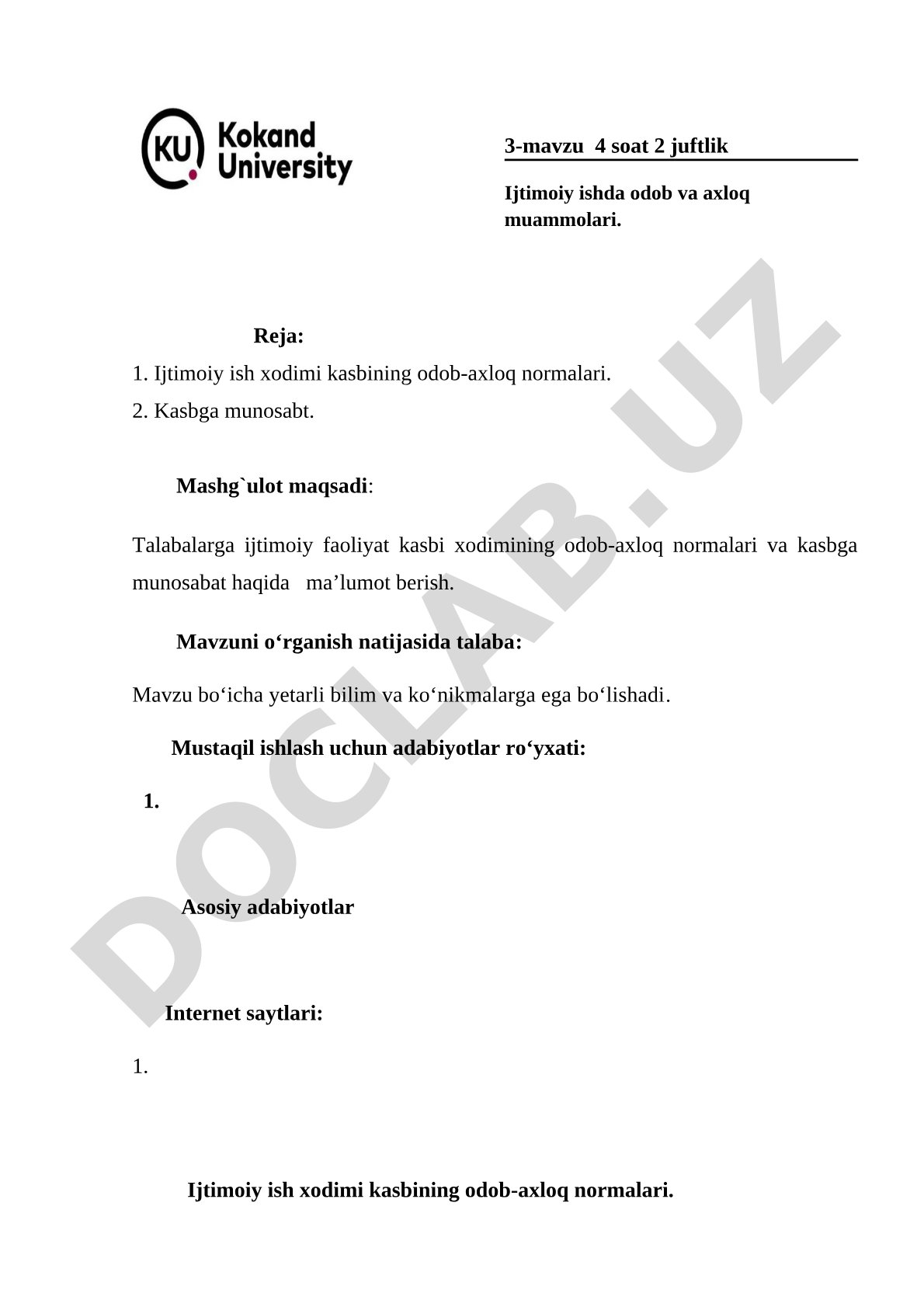 Ijtimoiy ishda odob va axloq muammolari