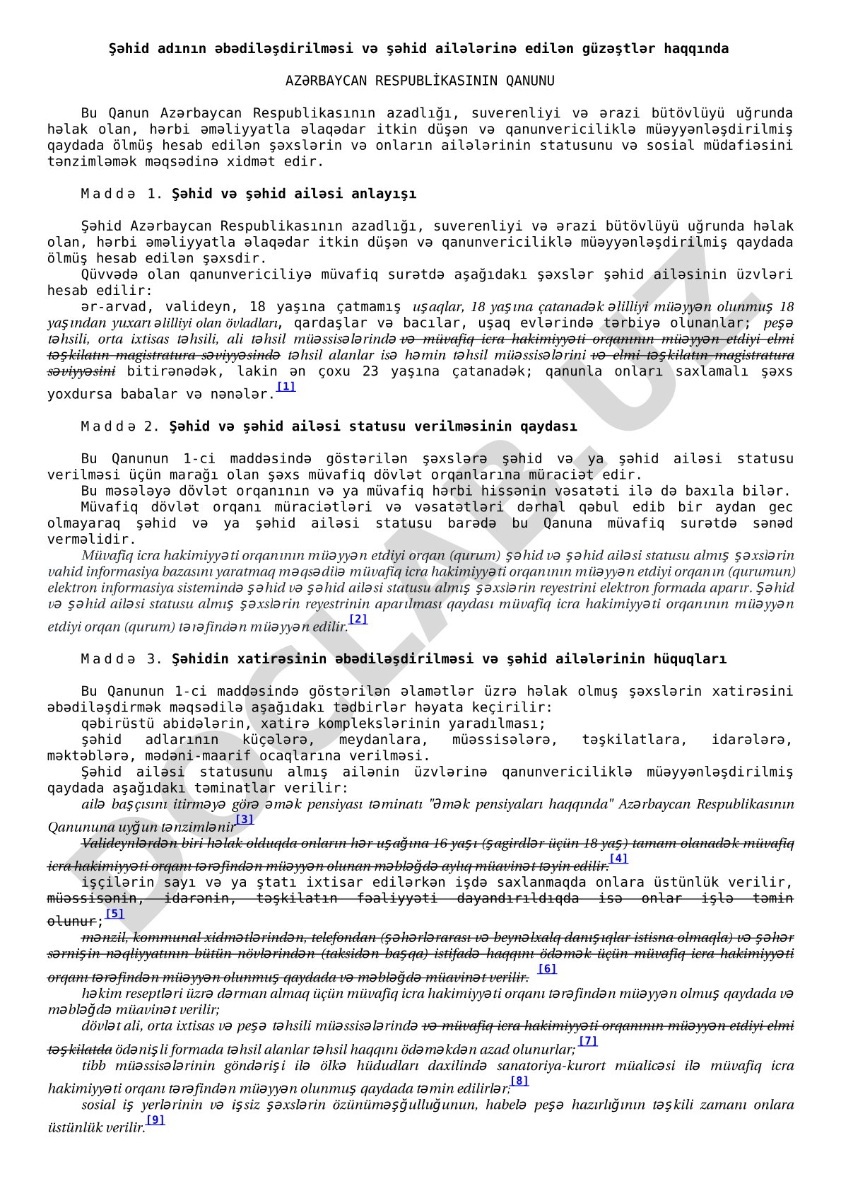 Şəhid adının əbədiləşdirilməsi və şəhid ailələrinə edilən güzəştlər haqqında