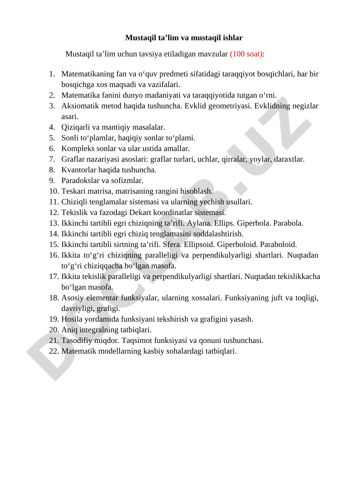 Mustaqil taʼlim va mustaqil ishlar