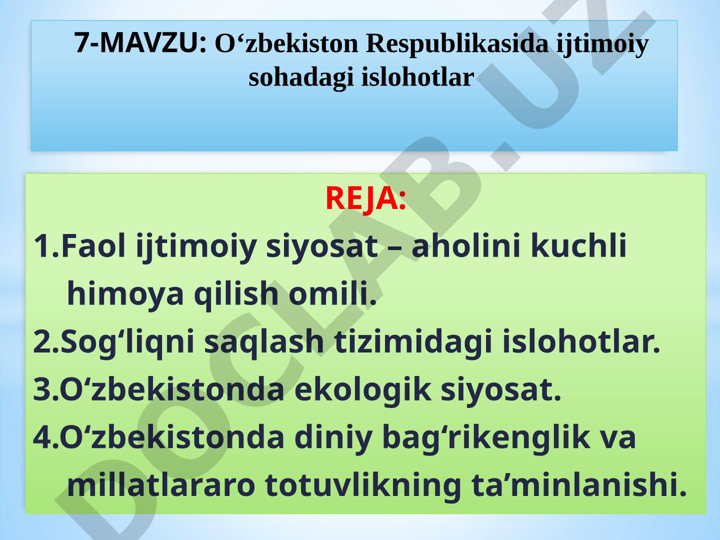 O‘zbekiston Respublikasida ijtimoiy sohadagi islohotlar