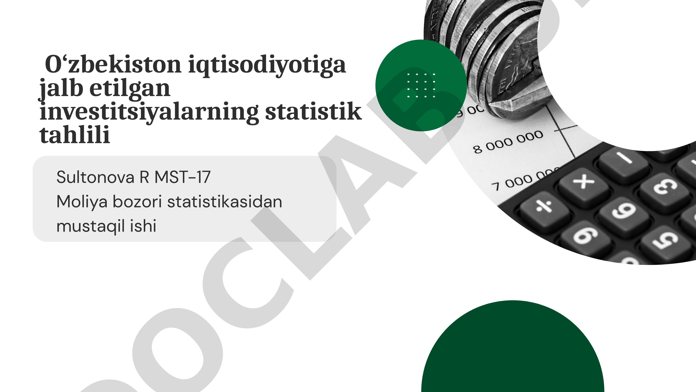 O‘zbekiston iqtisodiyotiga jalb etilgan investitsiyalarning statistik tahlili