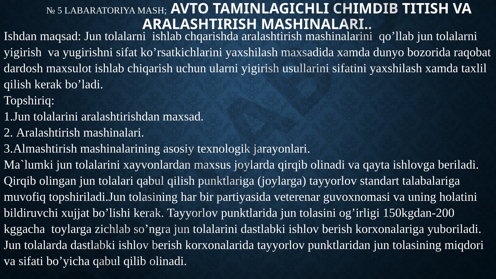Avto taminlagichli chimdib titish va aralashtirish mashinalari
