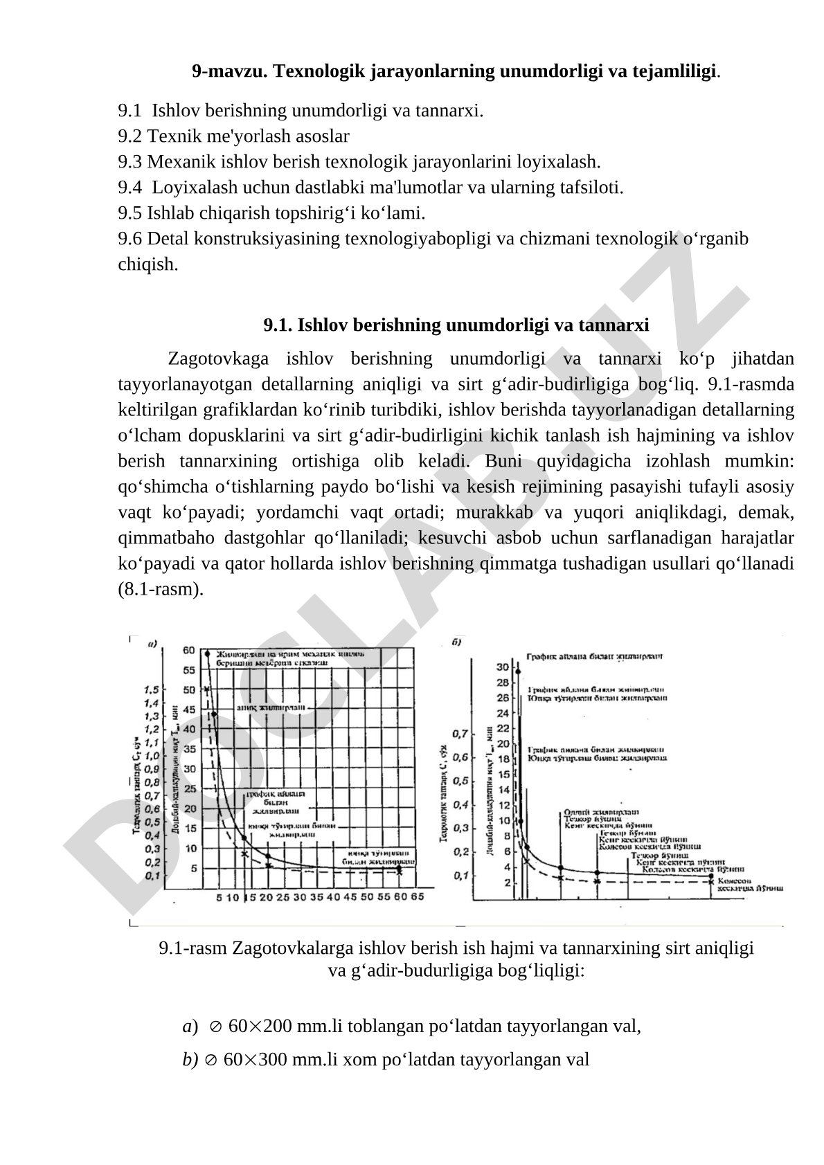 Texnologik jarayonlarning unumdorligi va tejamliligi