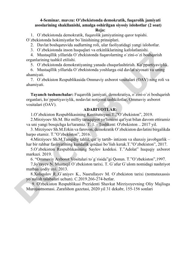 O’zbekistonda demokratik, fuqarolik jamiyati asoslarining shakllanishi va siyosiy islohotlar