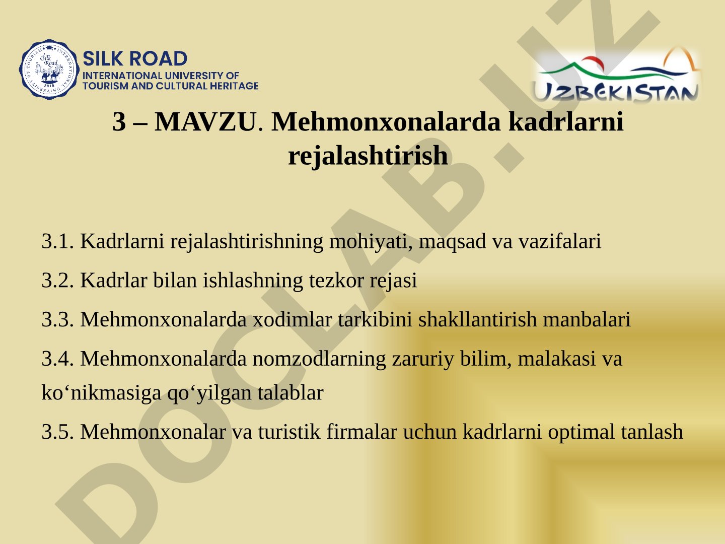 Mehmonxonalarda kadrlarni rejalashtirish