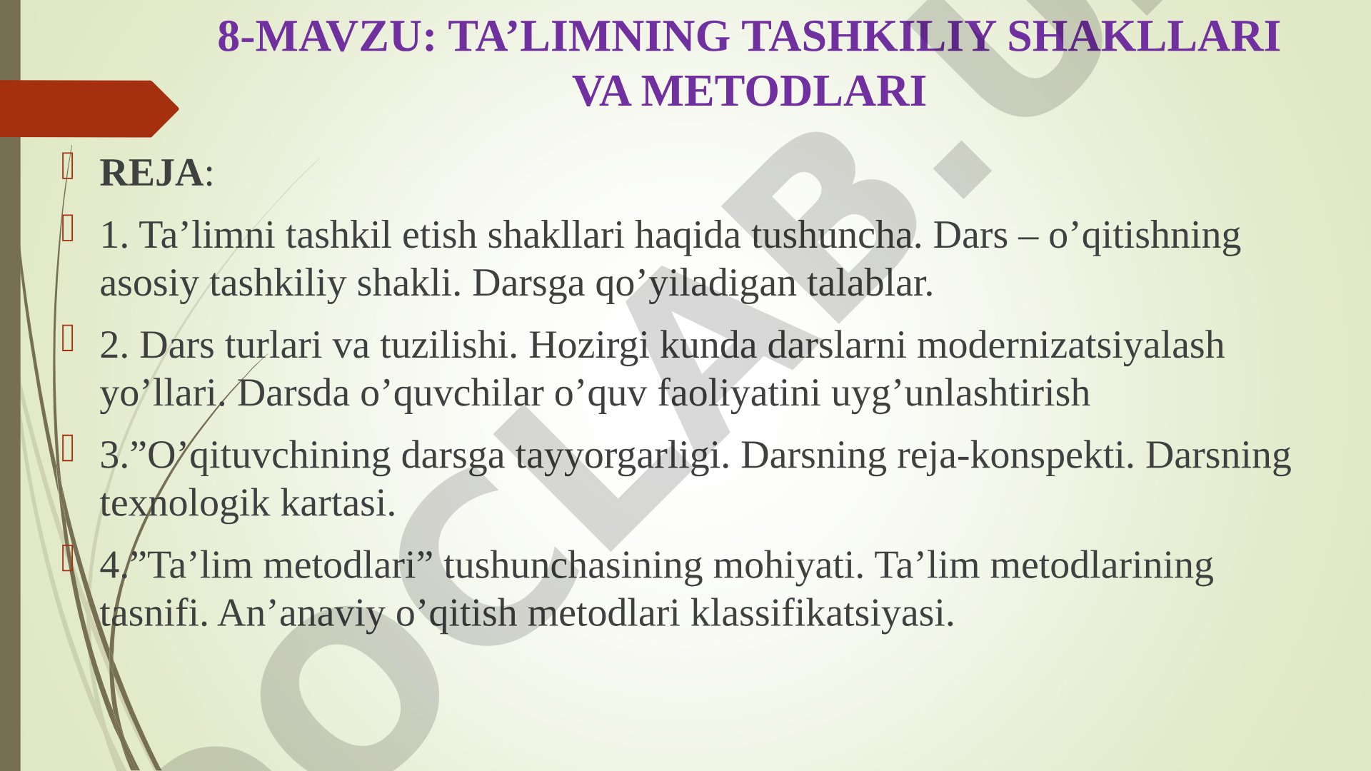 Ta'limning tashkiliy shakllari va metodlari